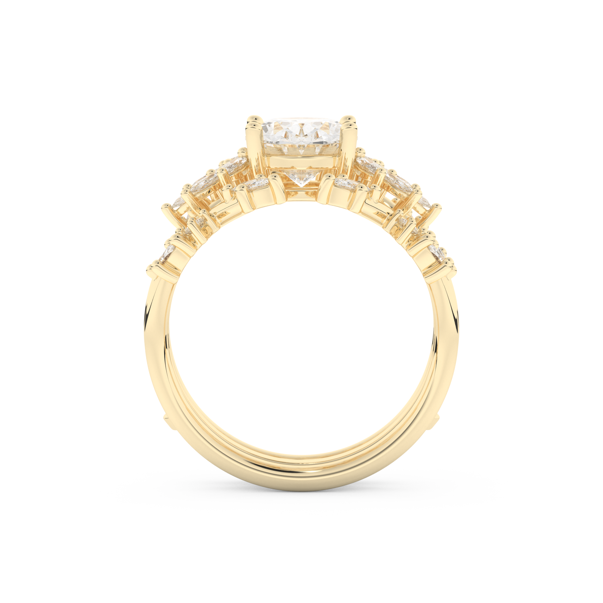 Oval Cut Moissanite Bridal Set with Cluster Settings– 1.67 CT Center, 0.45 TCW Accents 11