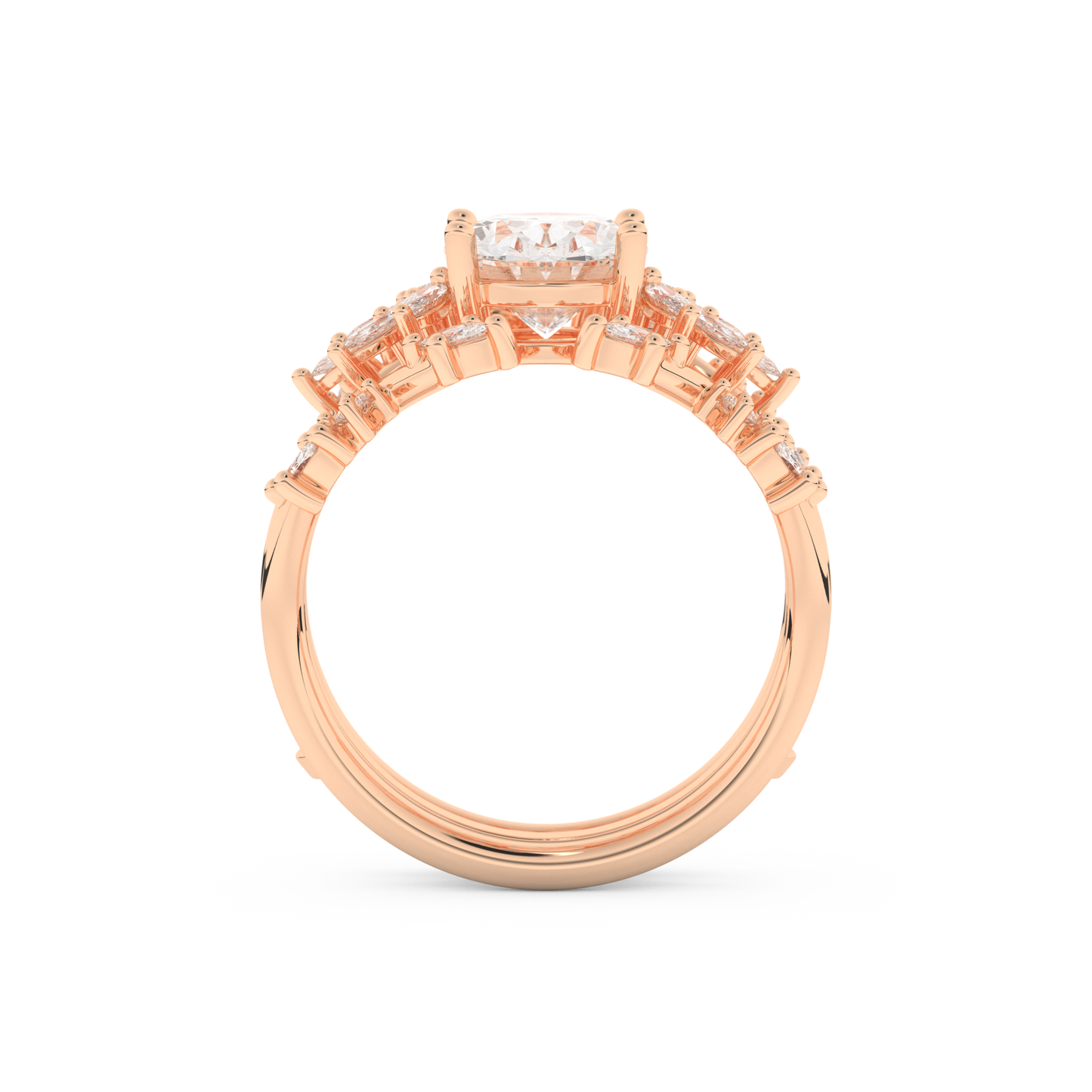Oval Cut Moissanite Bridal Set with Cluster Settings– 1.67 CT Center, 0.45 TCW Accents 17