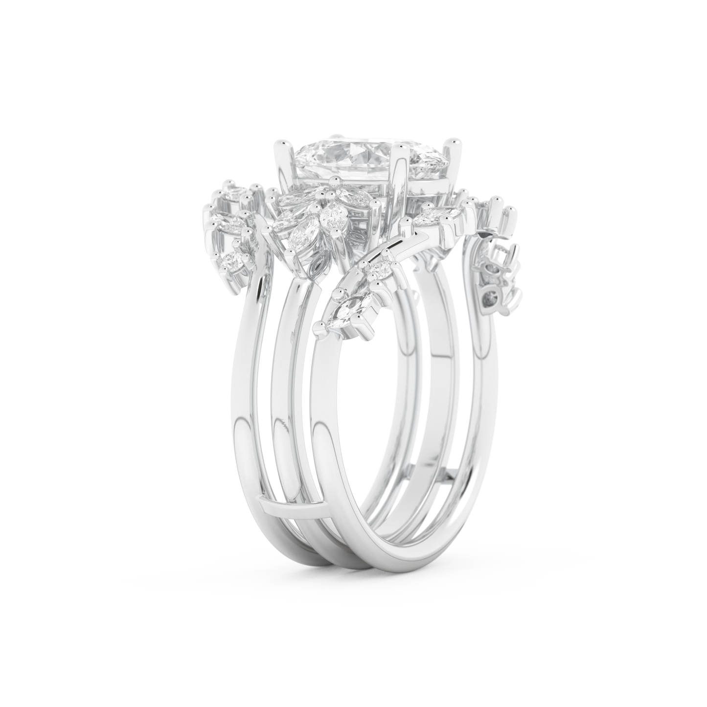 Oval Cut Moissanite Bridal Set with Cluster Settings– 1.67 CT Center, 0.45 TCW Accents 2