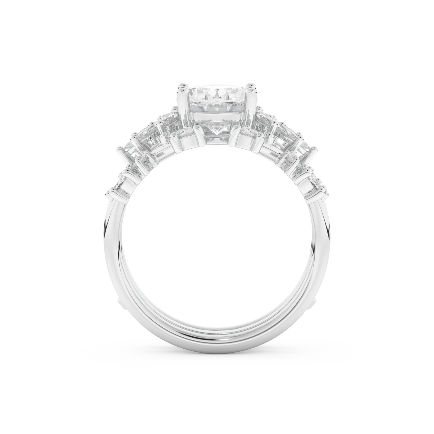 Oval Cut Moissanite Bridal Set with Cluster Settings– 1.67 CT Center, 0.45 TCW Accents 6
