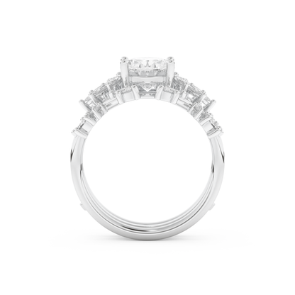 Oval Cut Moissanite Bridal Set with Cluster Settings– 1.67 CT Center, 0.45 TCW Accents 6
