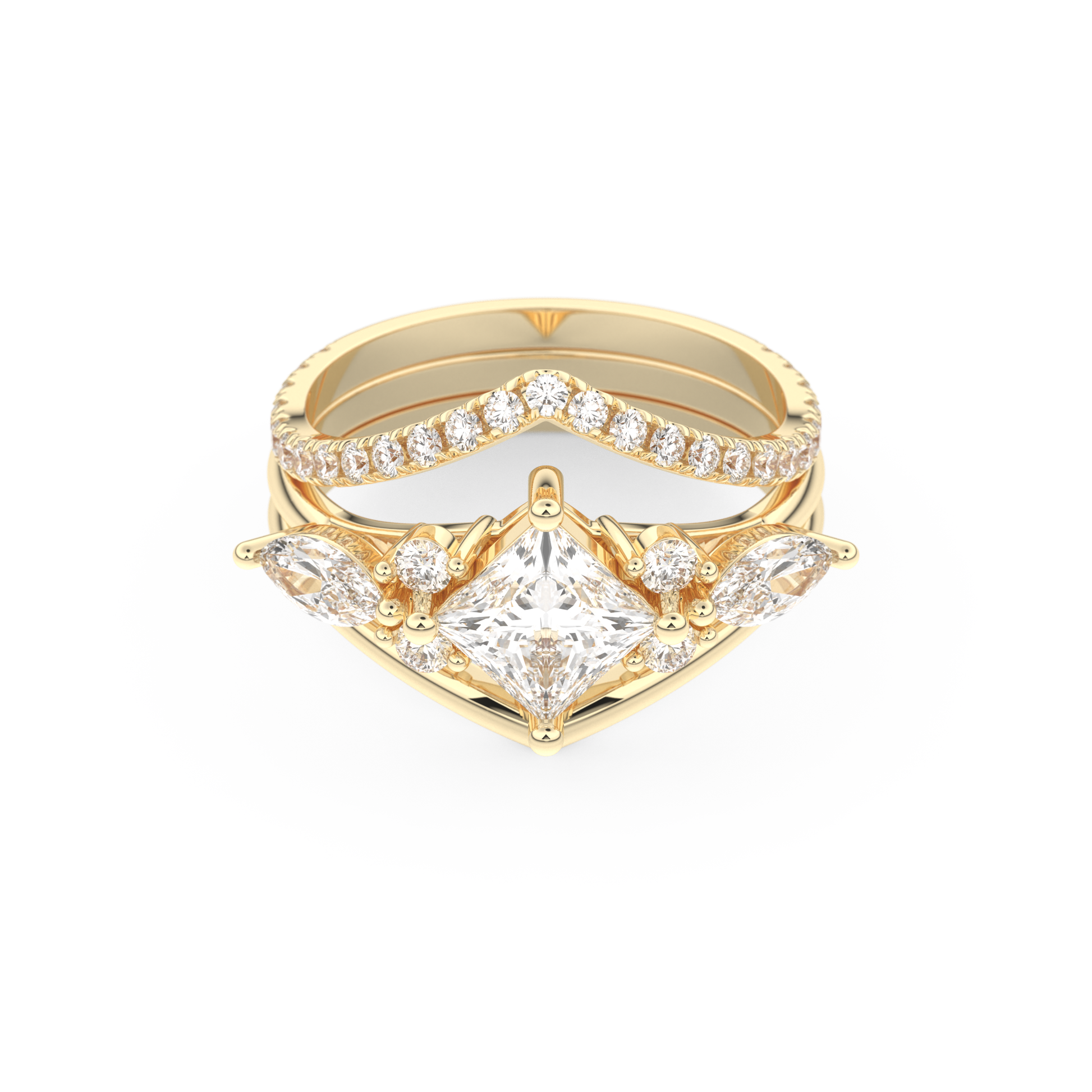 Princess Cut Moissanite Bridal Set with Cluster Settings  – 1.04 CT Center, 0.75 TCW Accents 7