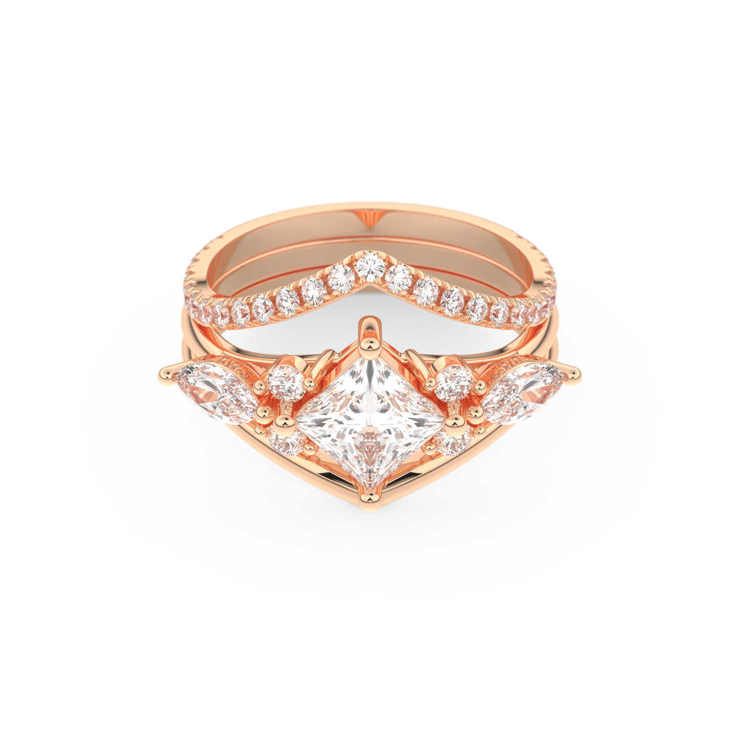 Princess Cut Moissanite Bridal Set with Cluster Settings  – 1.04 CT Center, 0.75 TCW Accents 13