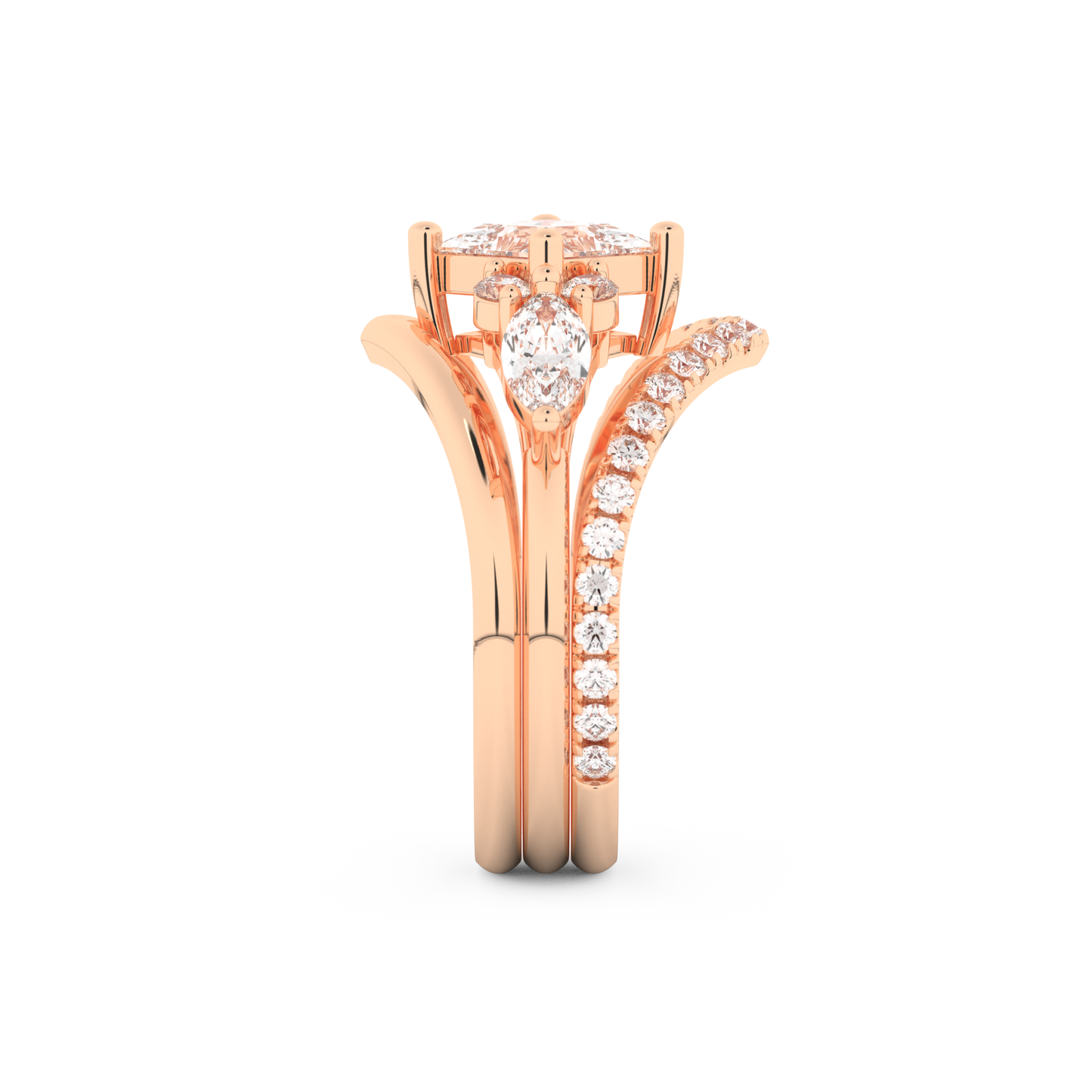Princess Cut Moissanite Bridal Set with Cluster Settings  – 1.04 CT Center, 0.75 TCW Accents 18