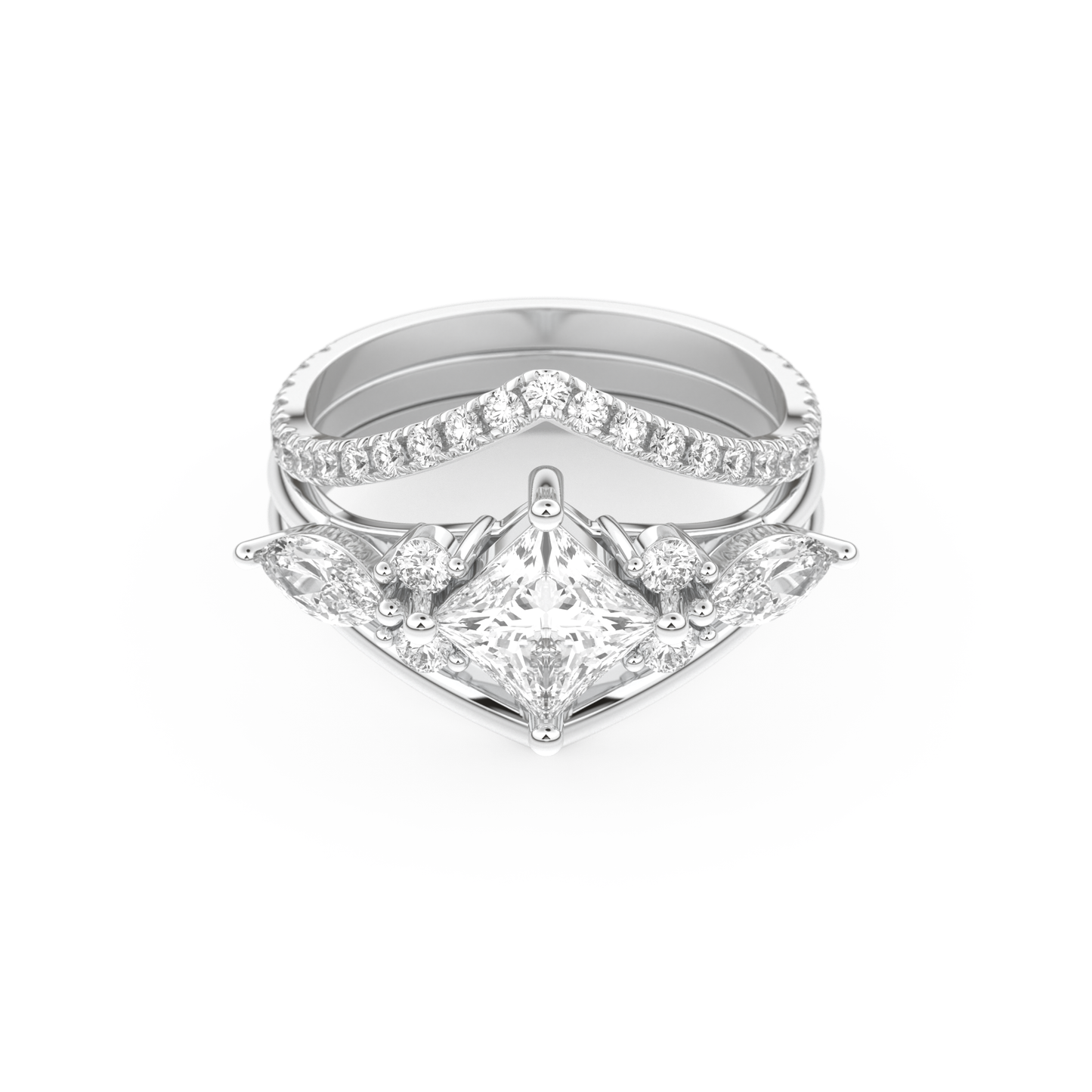 Princess Cut Moissanite Bridal Set with Cluster Settings  – 1.04 CT Center, 0.75 TCW Accents 1