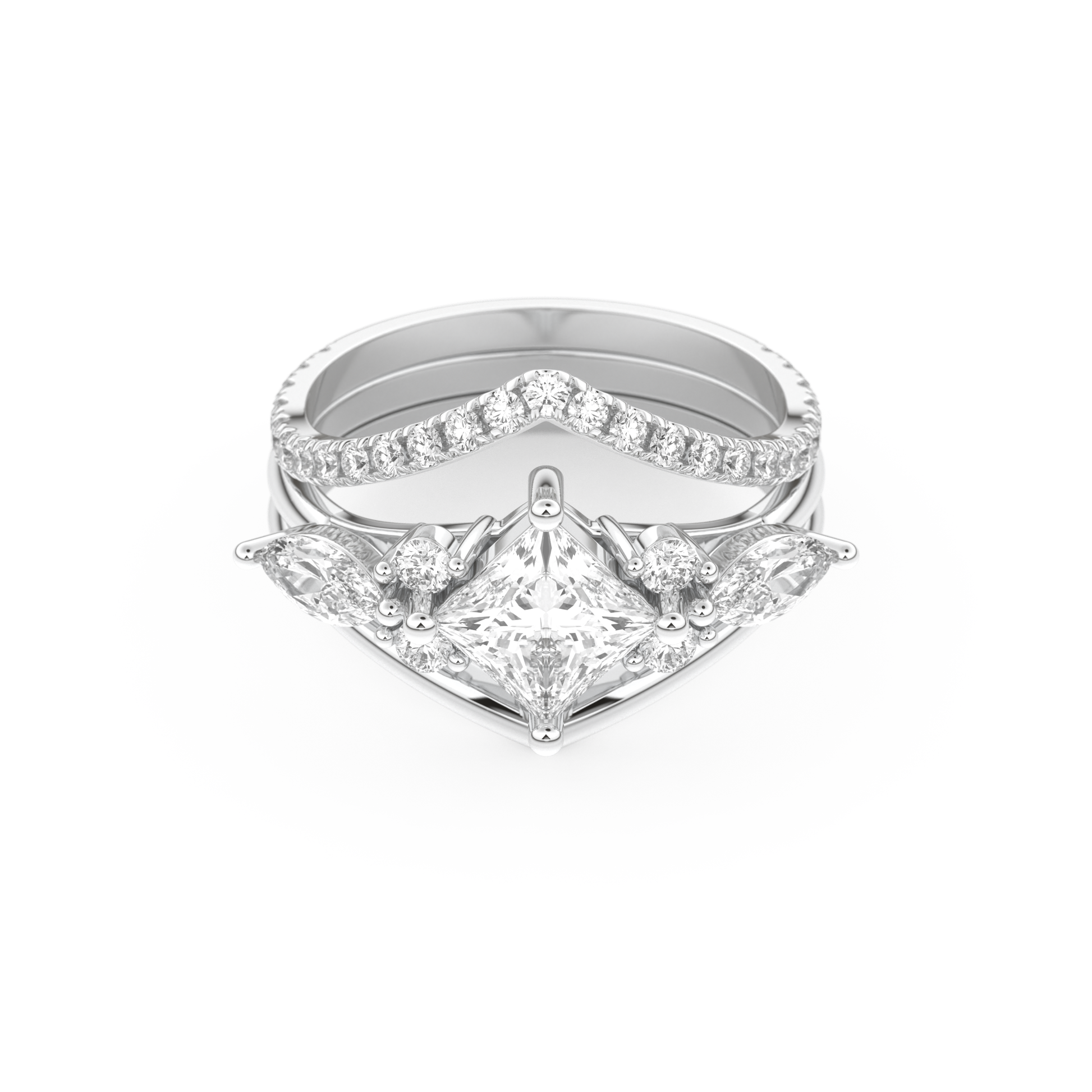Princess Cut Moissanite Bridal Set with Cluster Settings  – 1.04 CT Center, 0.75 TCW Accents 1