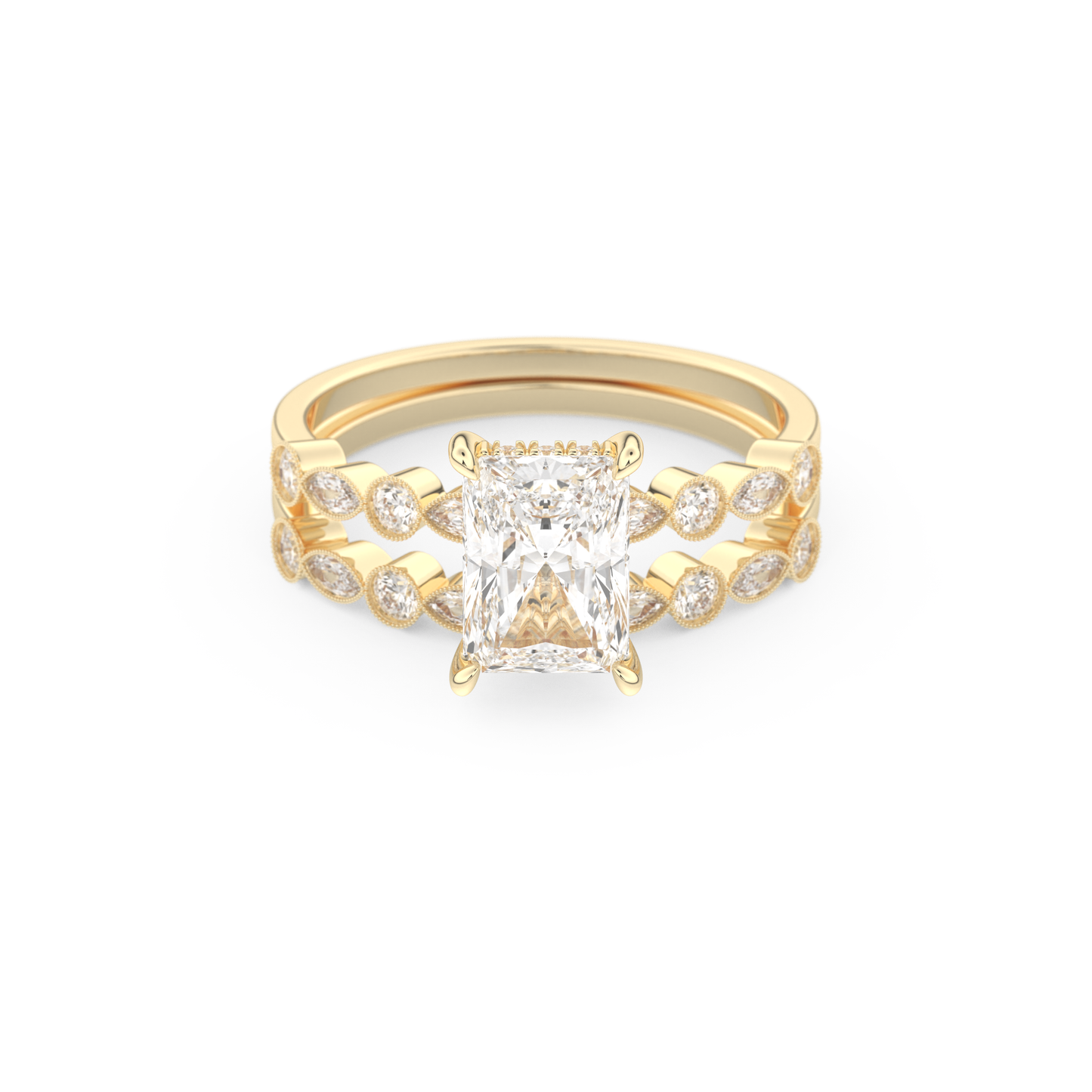 Radiant Cut Moissanite Bridal Set with Pave Settings– 1.56 CT Center, 0.53 TCW Accents 7