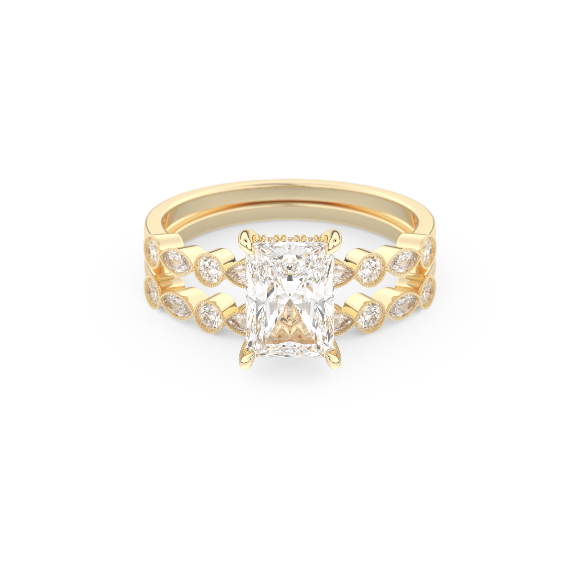 Radiant Cut Moissanite Bridal Set with Pave Settings– 1.56 CT Center, 0.53 TCW Accents 7