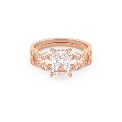 Radiant Cut Moissanite Bridal Set with Pave Settings– 1.56 CT Center, 0.53 TCW Accents 13