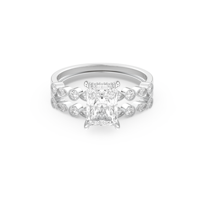 Radiant Cut Moissanite Bridal Set with Pave Settings– 1.56 CT Center, 0.53 TCW Accents 1