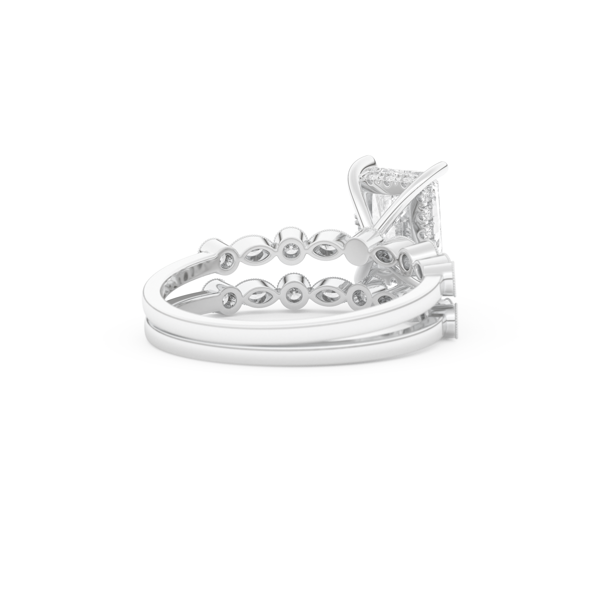 Radiant Cut Moissanite Bridal Set with Pave Settings– 1.56 CT Center, 0.53 TCW Accents 5
