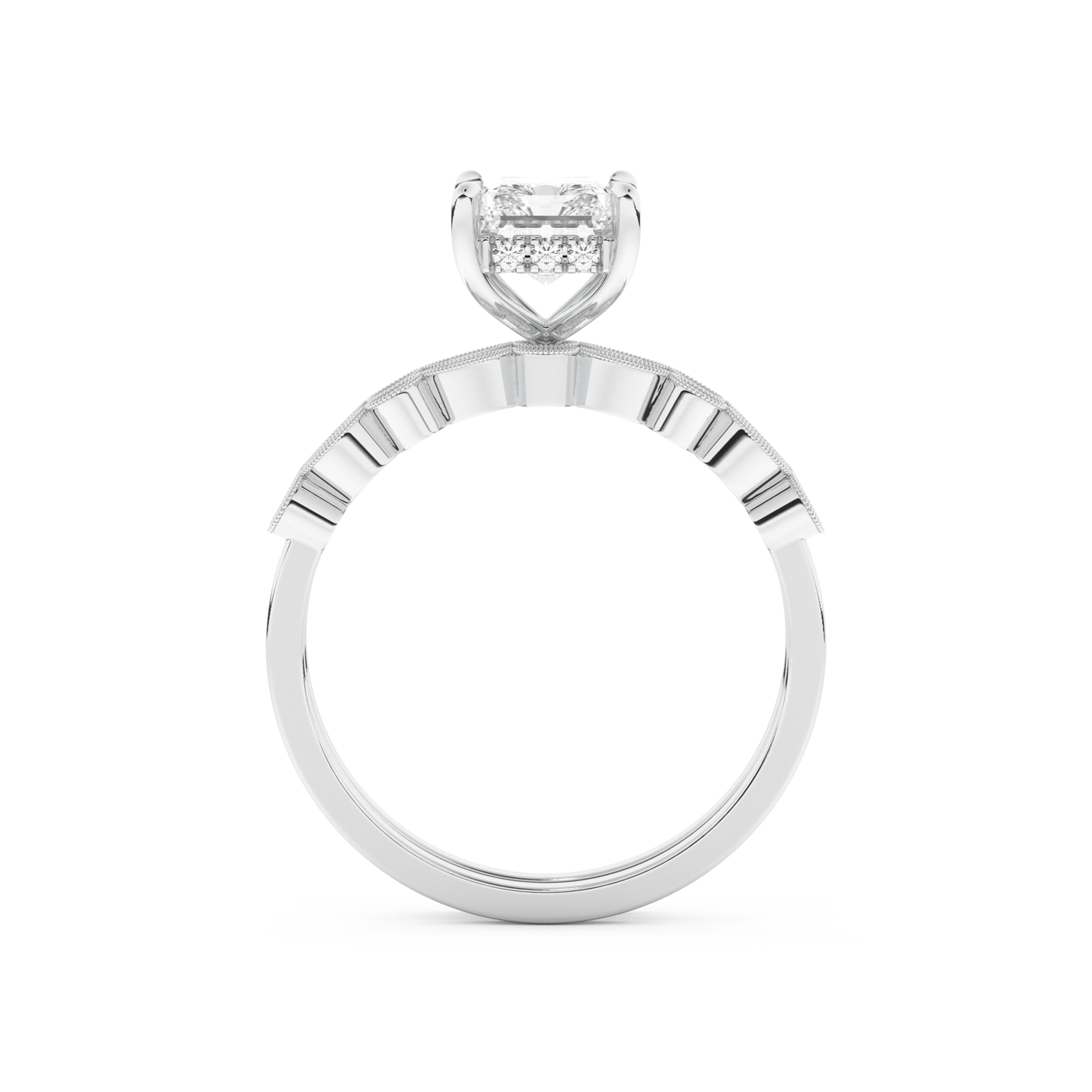 Radiant Cut Moissanite Bridal Set with Pave Settings– 1.56 CT Center, 0.53 TCW Accents 4