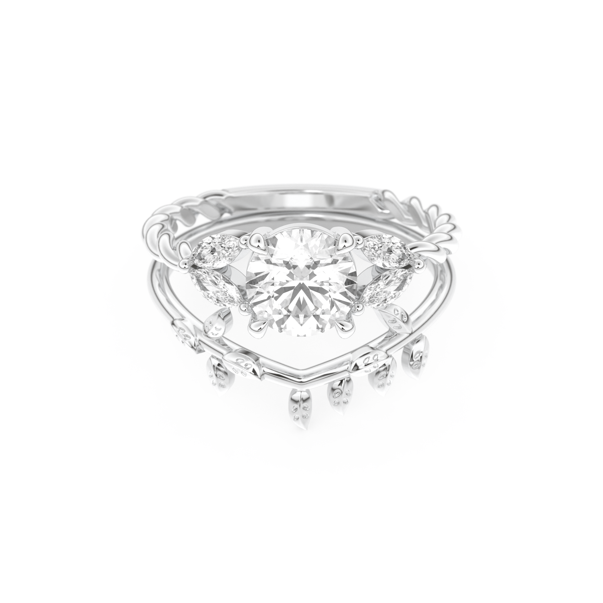 Round Cut Moissanite Bridal Set with Cluster Settings – 1.08 CT Center, 0.21 TCW Accents