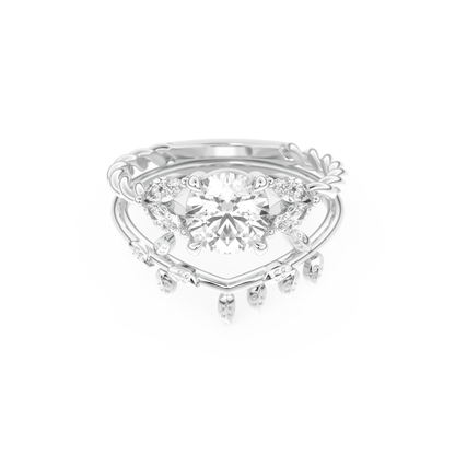 Round Cut Moissanite Bridal Set with Cluster Settings – 1.08 CT Center, 0.21 TCW Accents