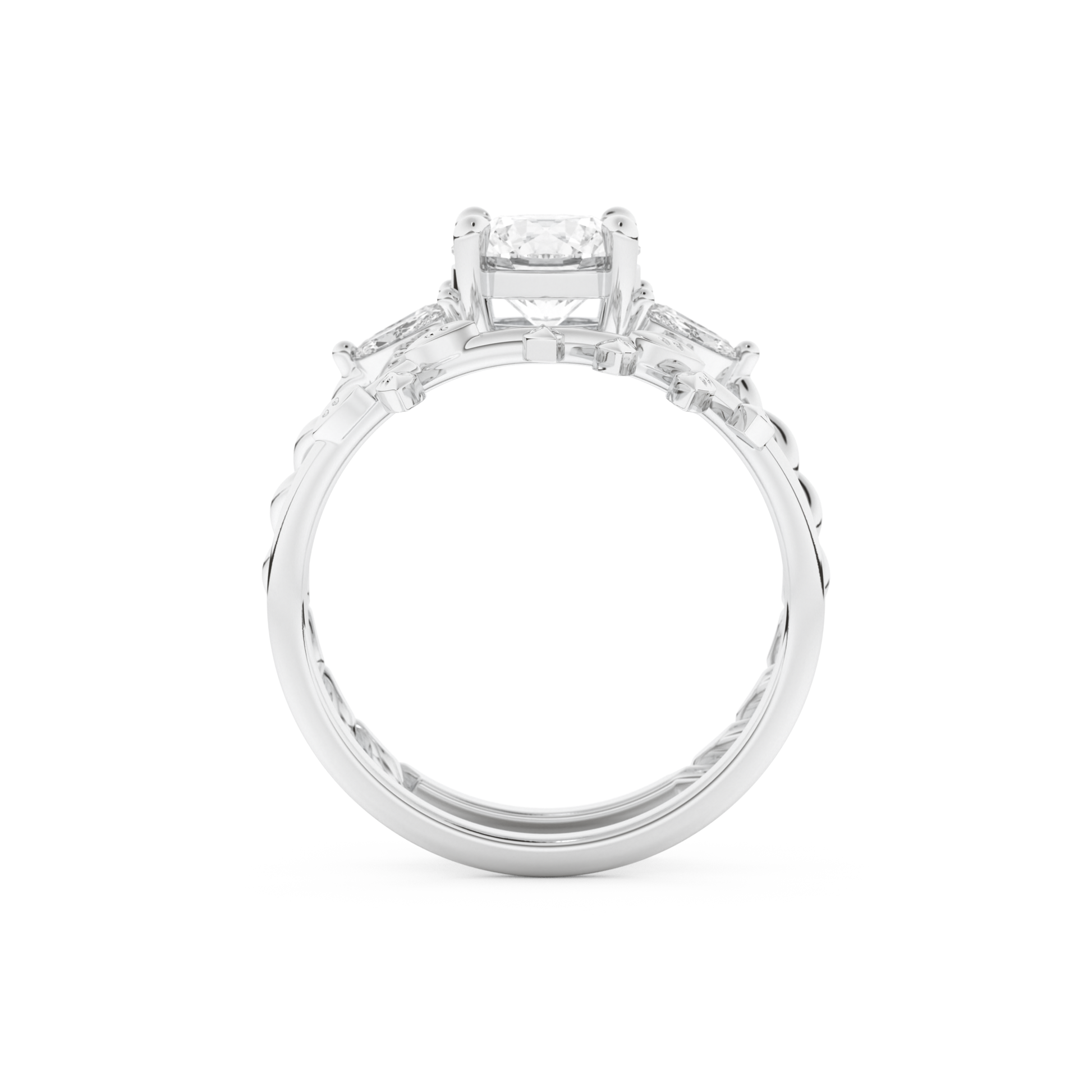 Round Cut Moissanite Bridal Set with Cluster Settings – 1.08 CT Center, 0.21 TCW Accents