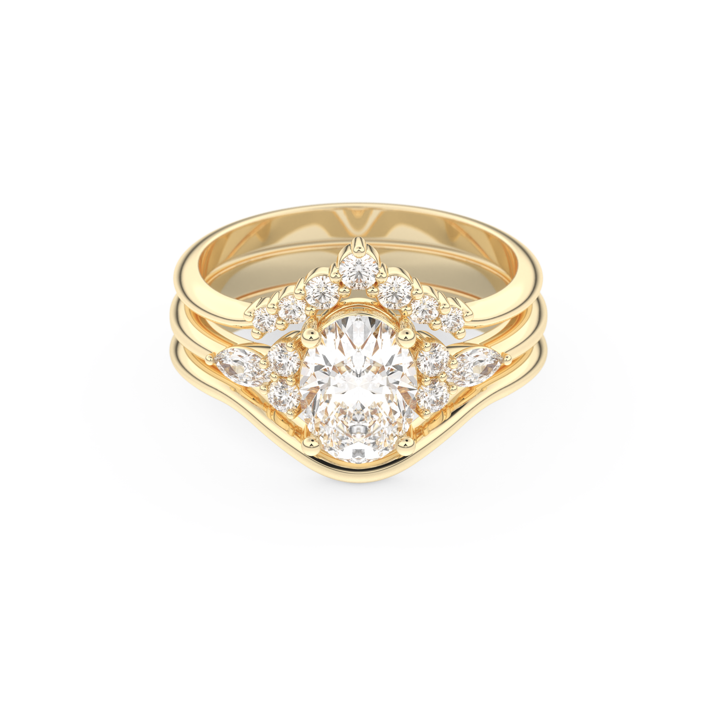 Oval Cut Moissanite Bridal Set with Three Stone Settings – 1.18 CT Center, 0.32 TCW Accents 7