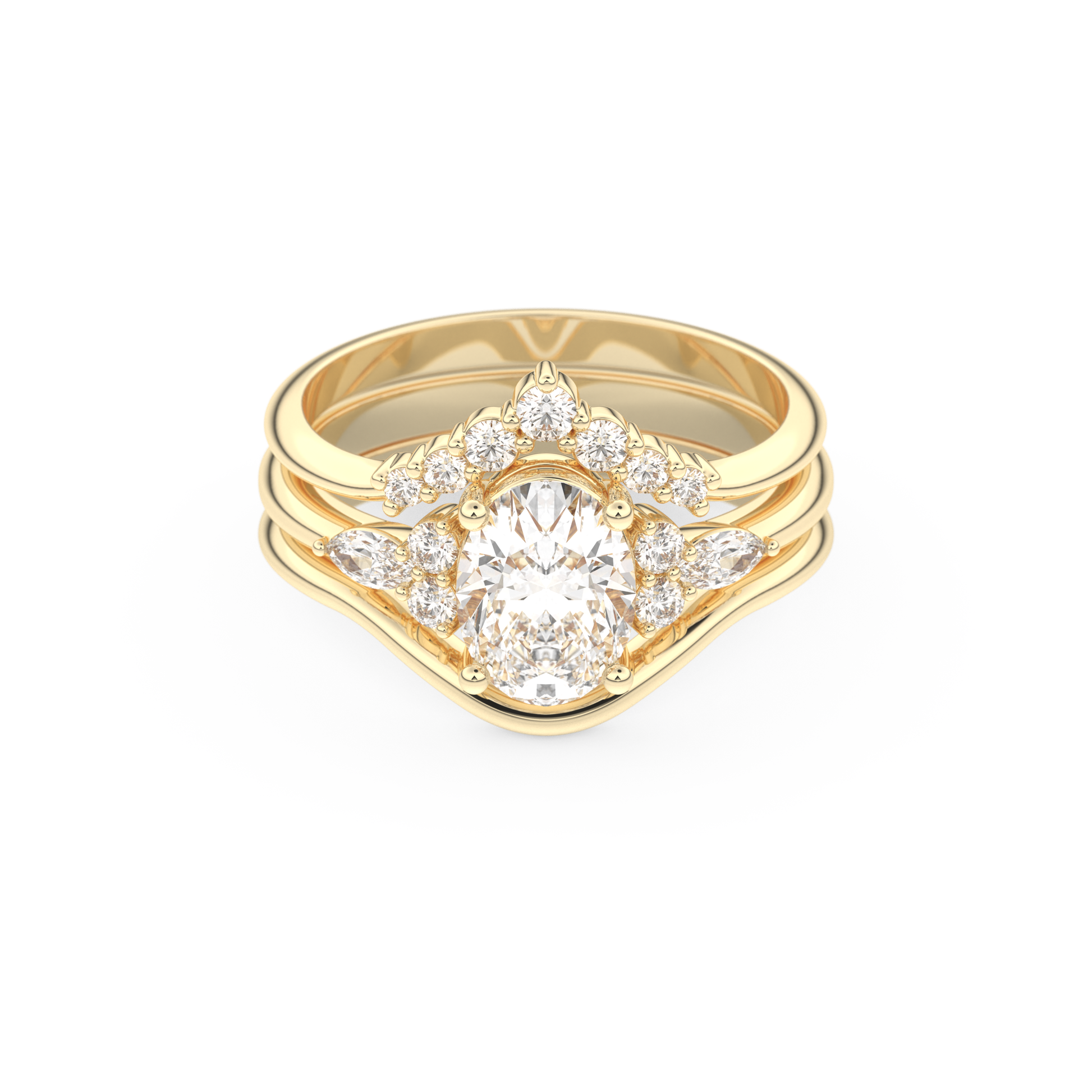 Oval Cut Moissanite Bridal Set with Three Stone Settings – 1.18 CT Center, 0.32 TCW Accents 7
