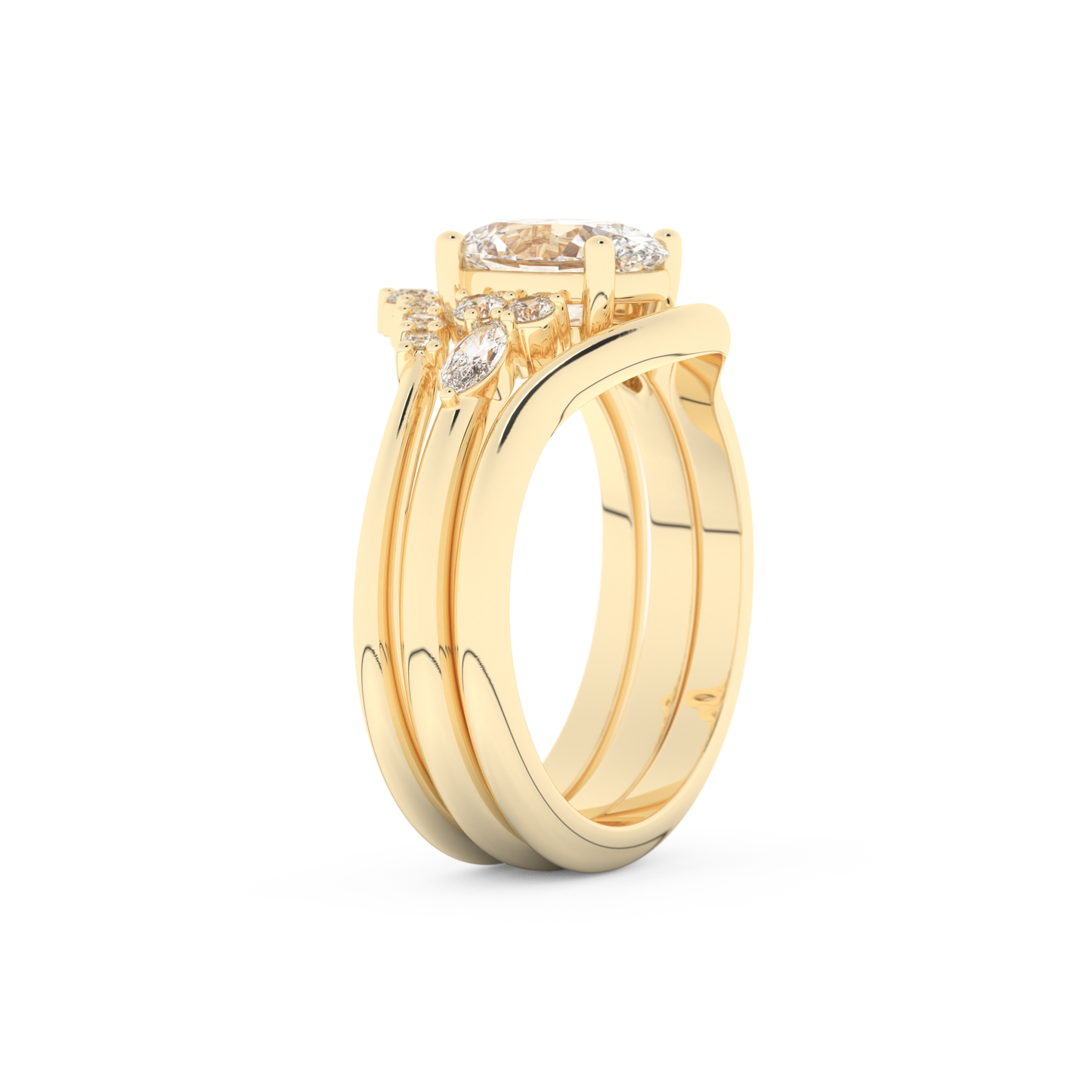 Oval Cut Moissanite Bridal Set with Three Stone Settings – 1.18 CT Center, 0.32 TCW Accents 10