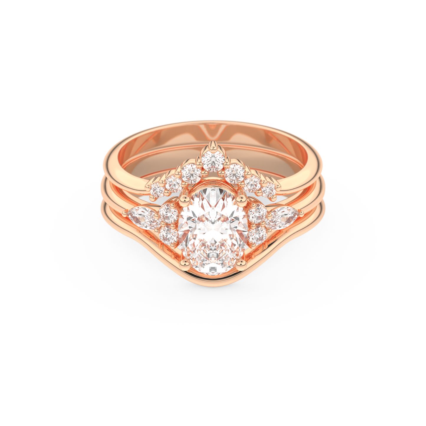 Oval Cut Moissanite Bridal Set with Three Stone Settings – 1.18 CT Center, 0.32 TCW Accents 13