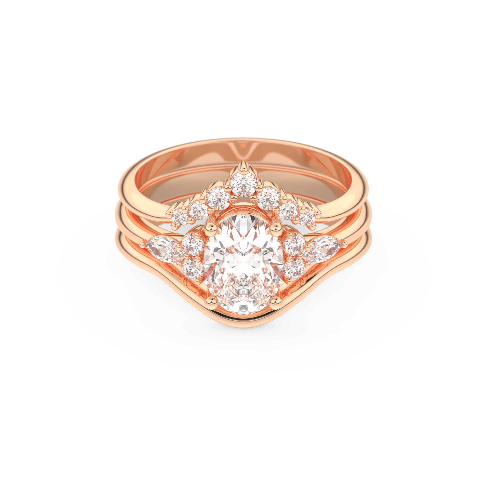 Oval Cut Moissanite Bridal Set with Three Stone Settings – 1.18 CT Center, 0.32 TCW Accents 13