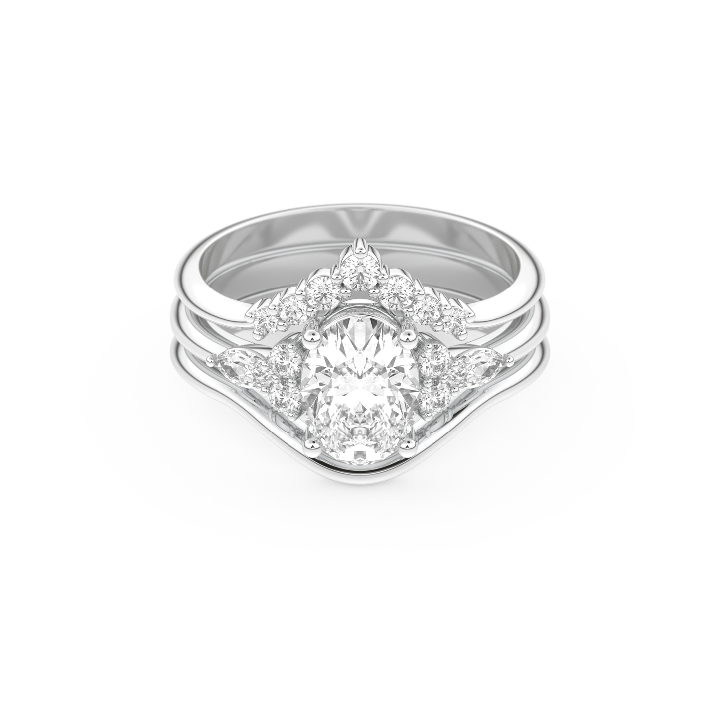 Oval Cut Moissanite Bridal Set with Three Stone Settings – 1.18 CT Center, 0.32 TCW Accents 1