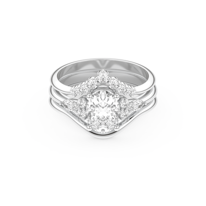 Oval Cut Moissanite Bridal Set with Three Stone Settings – 1.18 CT Center, 0.32 TCW Accents 1