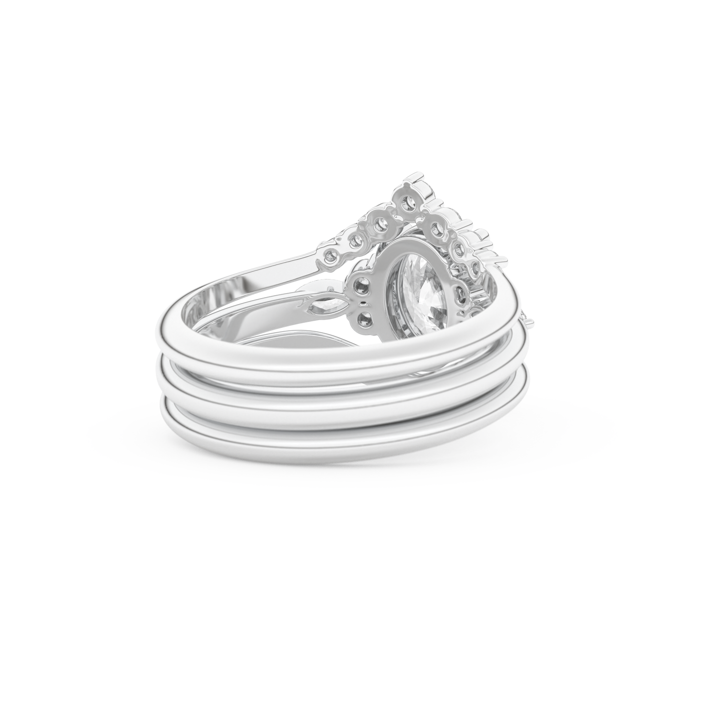 Oval Cut Moissanite Bridal Set with Three Stone Settings – 1.18 CT Center, 0.32 TCW Accents 3