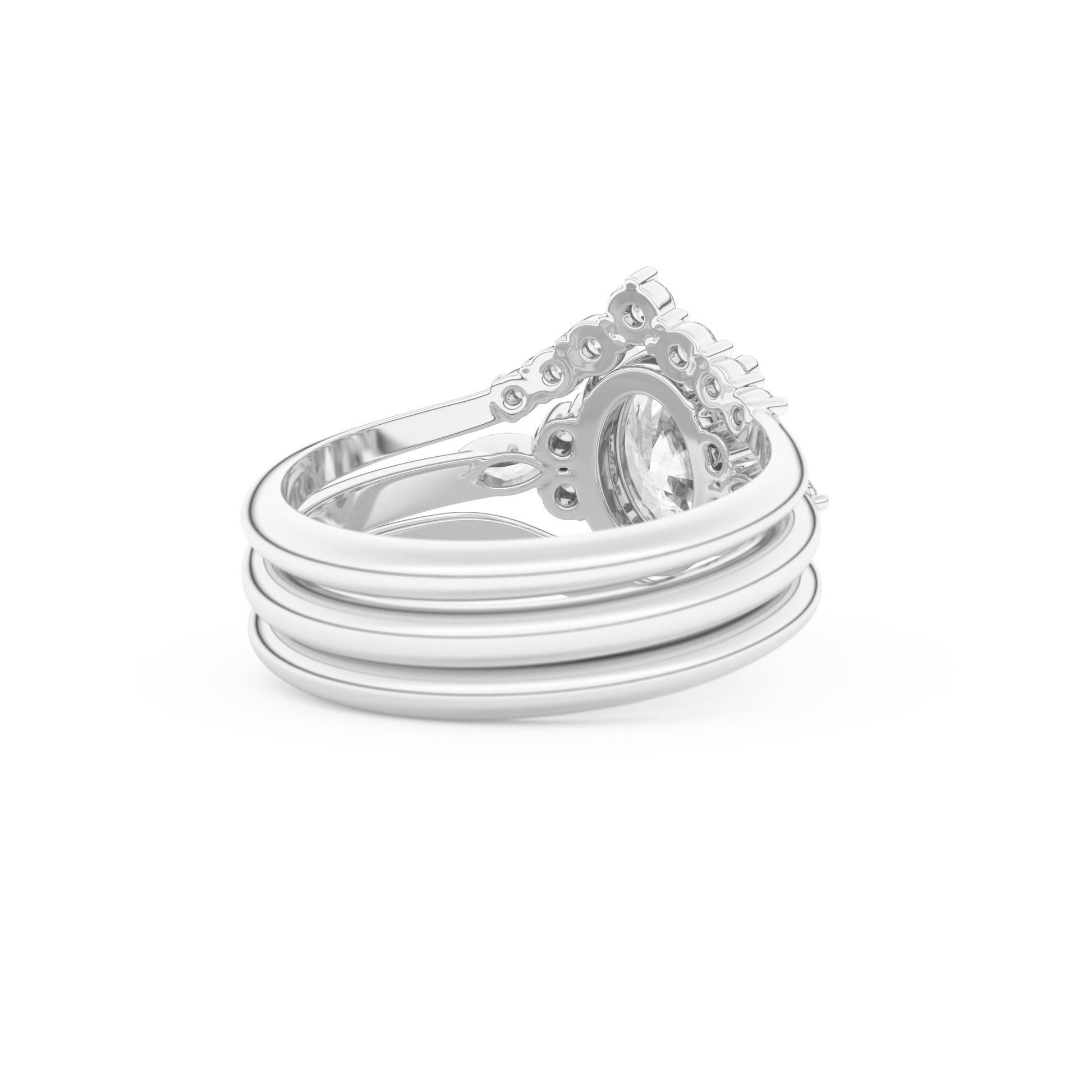 Oval Cut Moissanite Bridal Set with Three Stone Settings – 1.18 CT Center, 0.32 TCW Accents 3