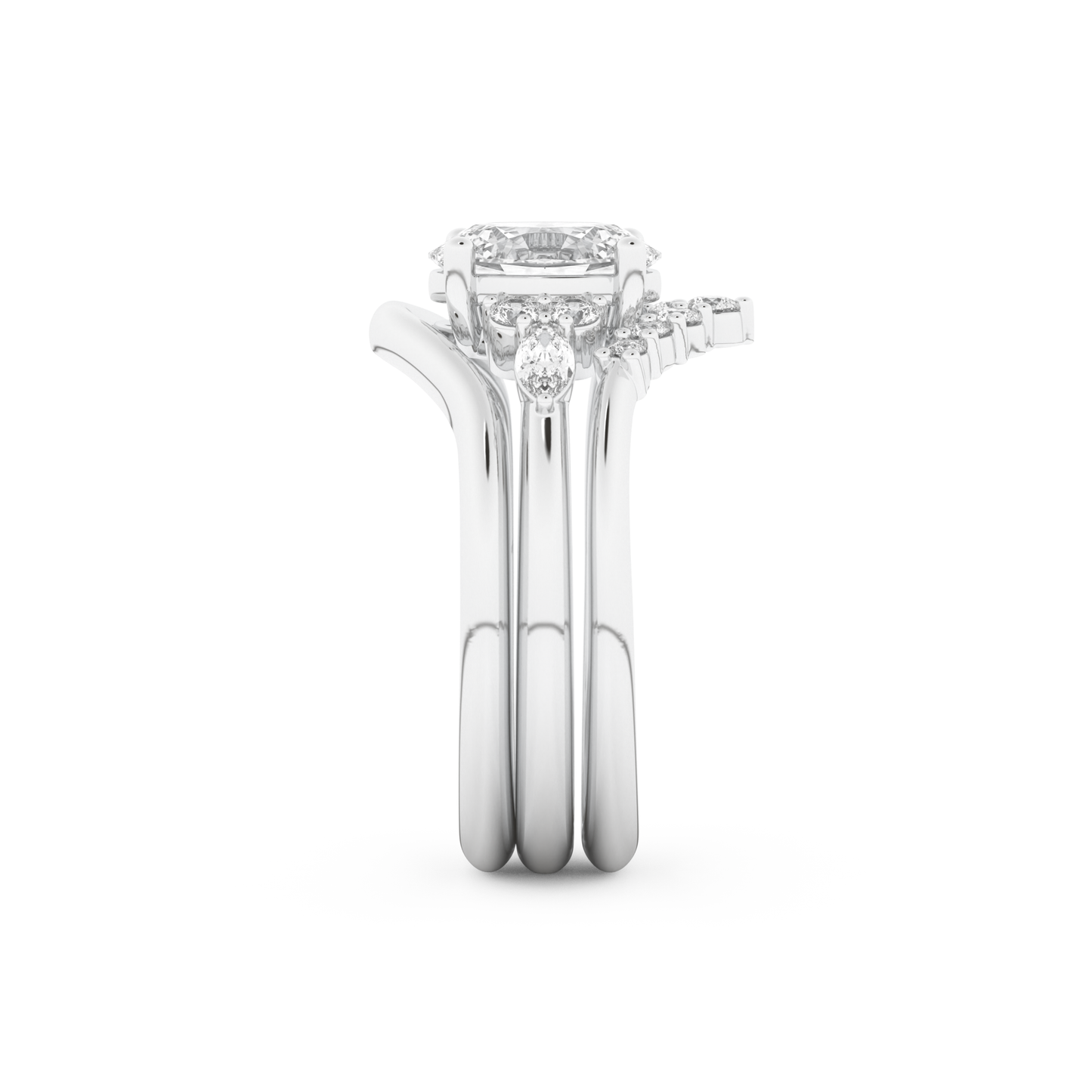Oval Cut Moissanite Bridal Set with Three Stone Settings – 1.18 CT Center, 0.32 TCW Accents 4