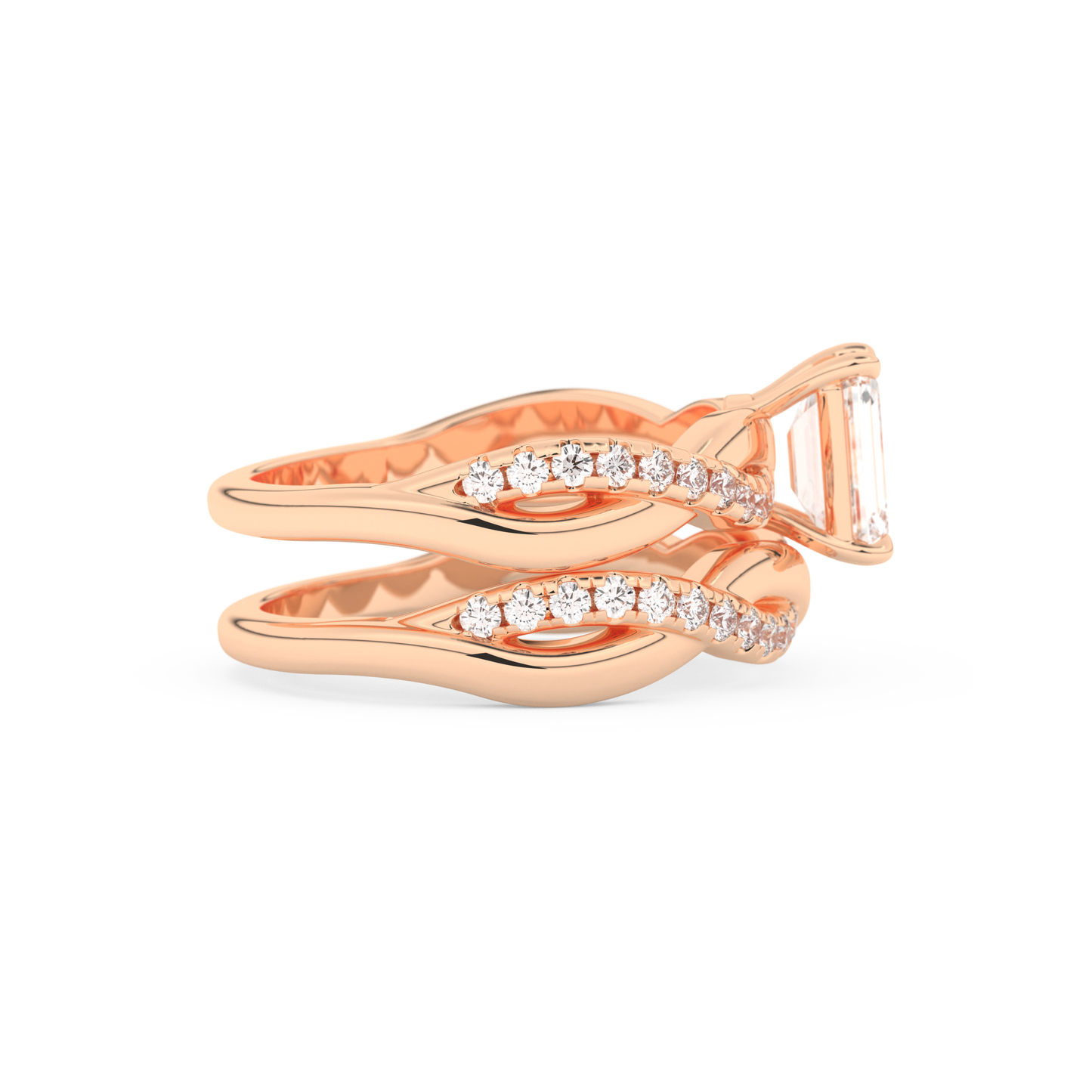 Emerald Cut Moissanite Bridal Set with Twisted Shank Settings – 1.02 CT Center, 0.43 TCW Accents 14