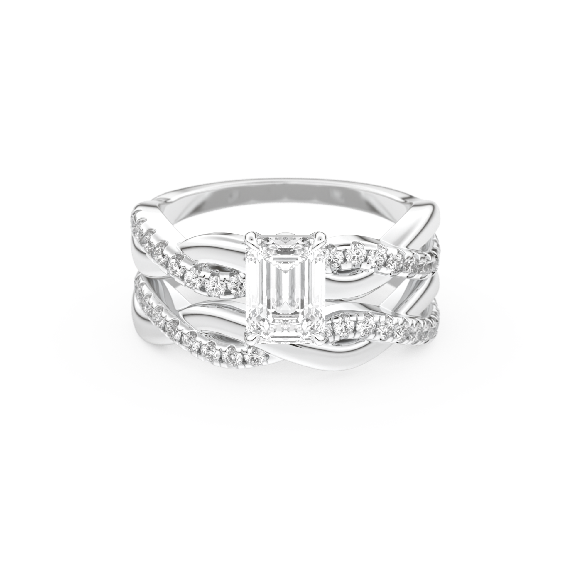 Emerald Cut Moissanite Bridal Set with Twisted Shank Settings – 1.02 CT Center, 0.43 TCW Accents 1