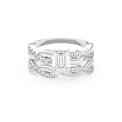 Emerald Cut Moissanite Bridal Set with Twisted Shank Settings – 1.02 CT Center, 0.43 TCW Accents 1