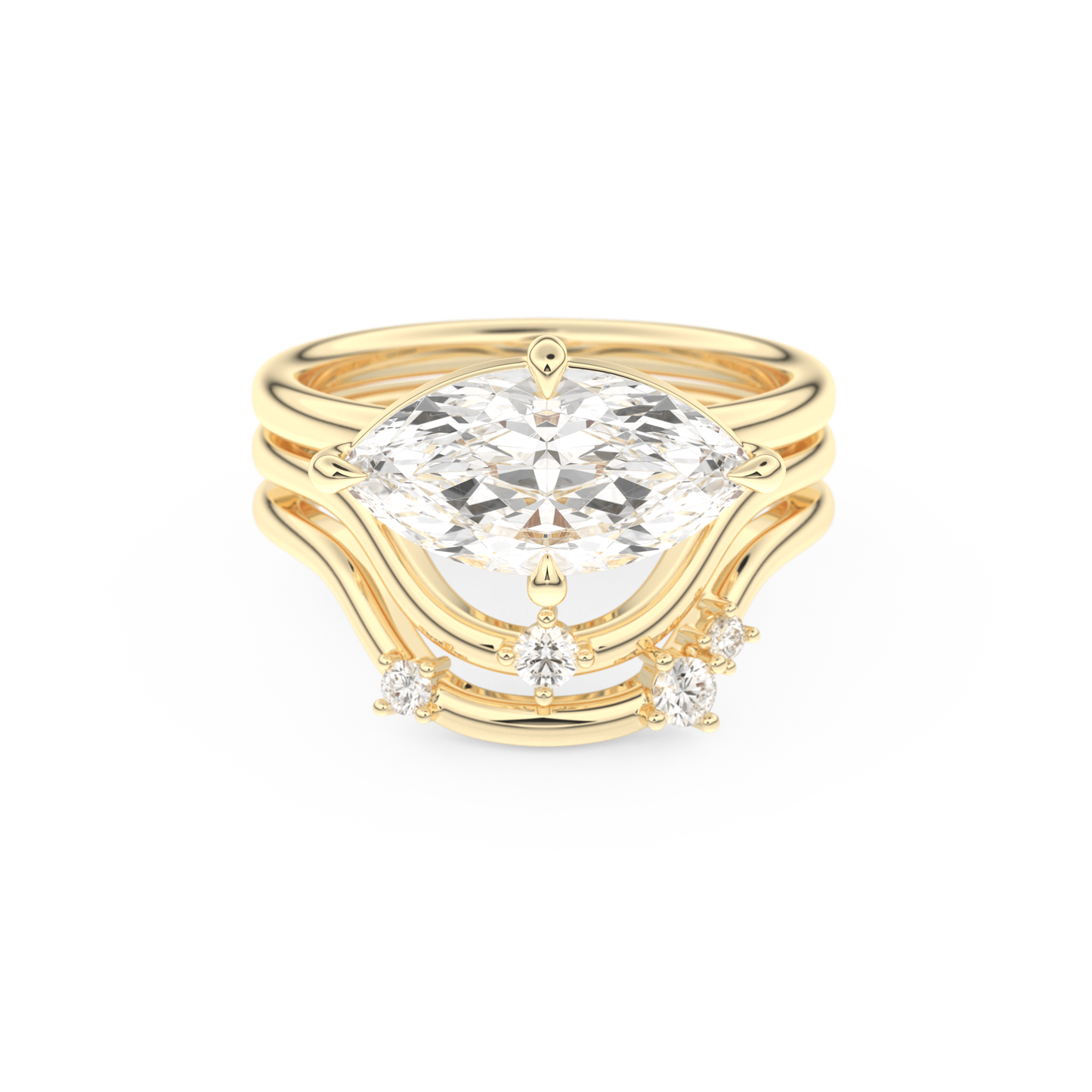 Marquise Cut Moissanite Bridal Set with Solitaire Settings  – 2.24 CT Center, 0.13 TCW Accents 7