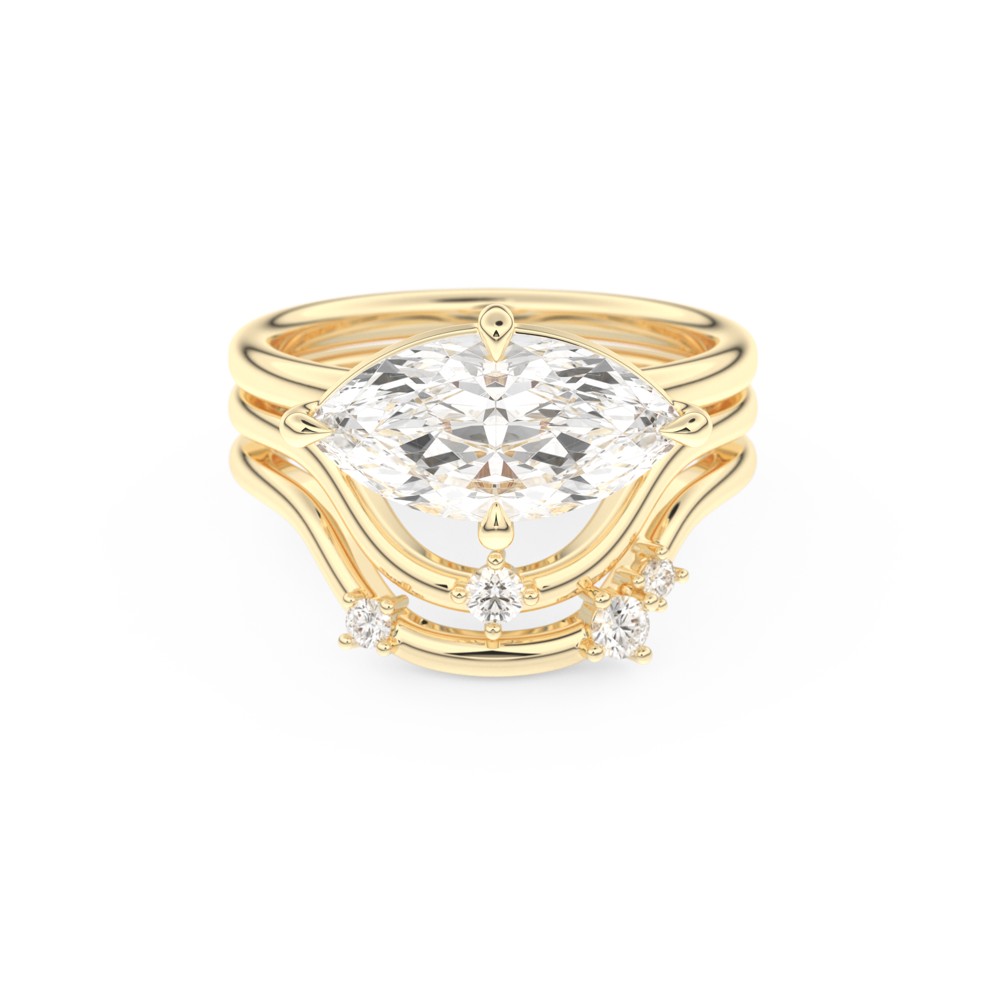 Marquise Cut Moissanite Bridal Set with Solitaire Settings  – 2.24 CT Center, 0.13 TCW Accents 7