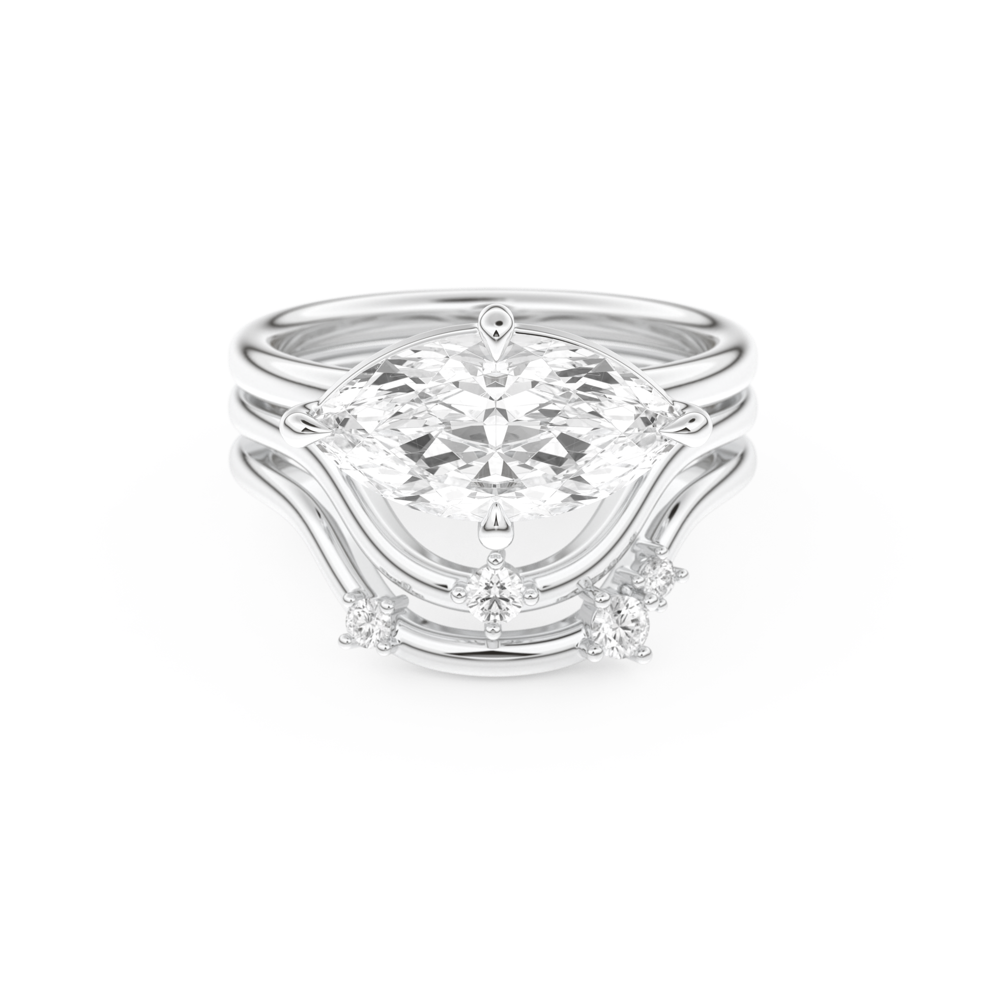Marquise Cut Moissanite Bridal Set with Solitaire Settings  – 2.24 CT Center, 0.13 TCW Accents 1