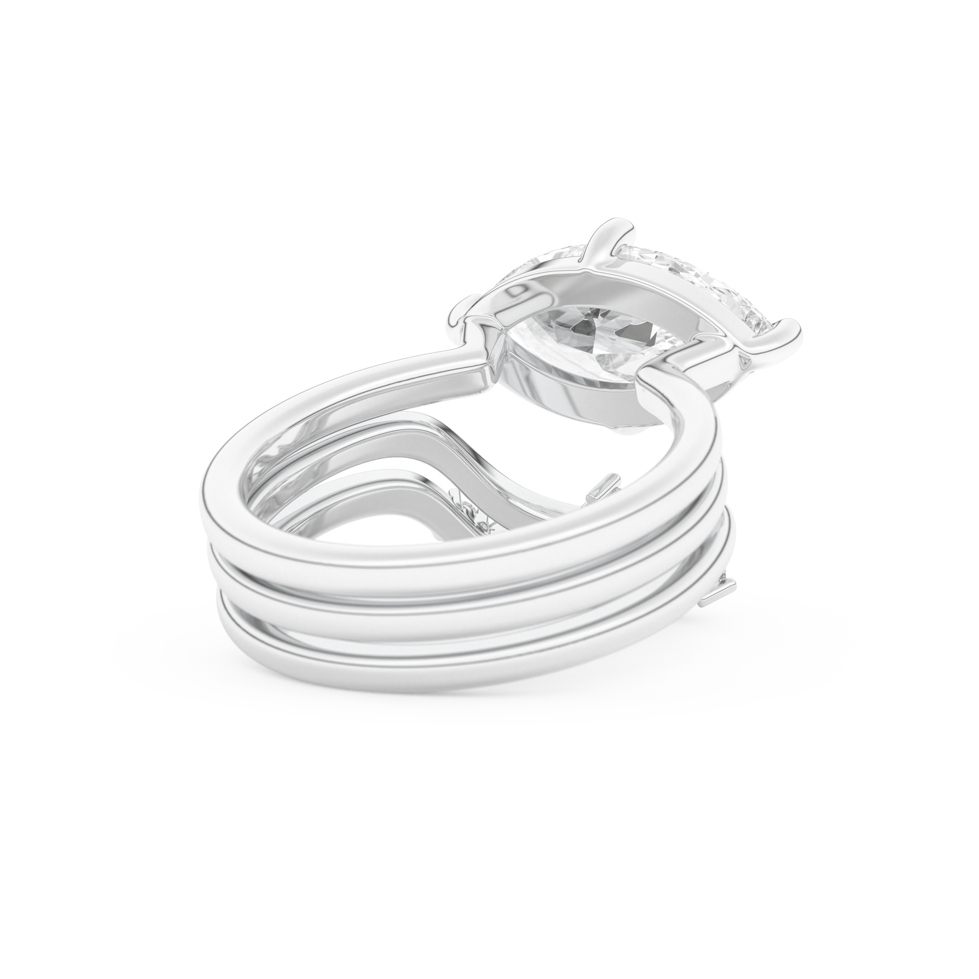 Marquise Cut Moissanite Bridal Set with Solitaire Settings  – 2.24 CT Center, 0.13 TCW Accents 3