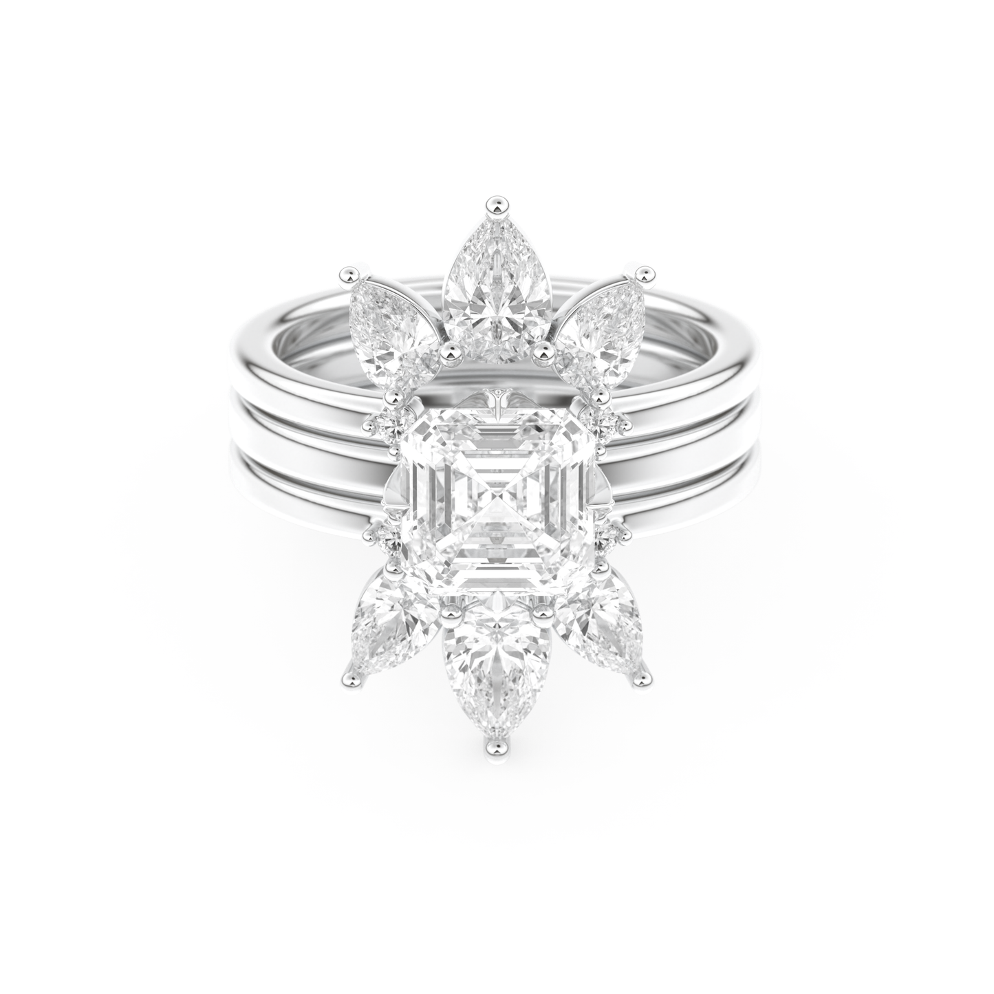Emerald Square Cut Moissanite Bridal Set with Cluster Settings – 1.78 CT Center, 1.12 TCW Accents 1