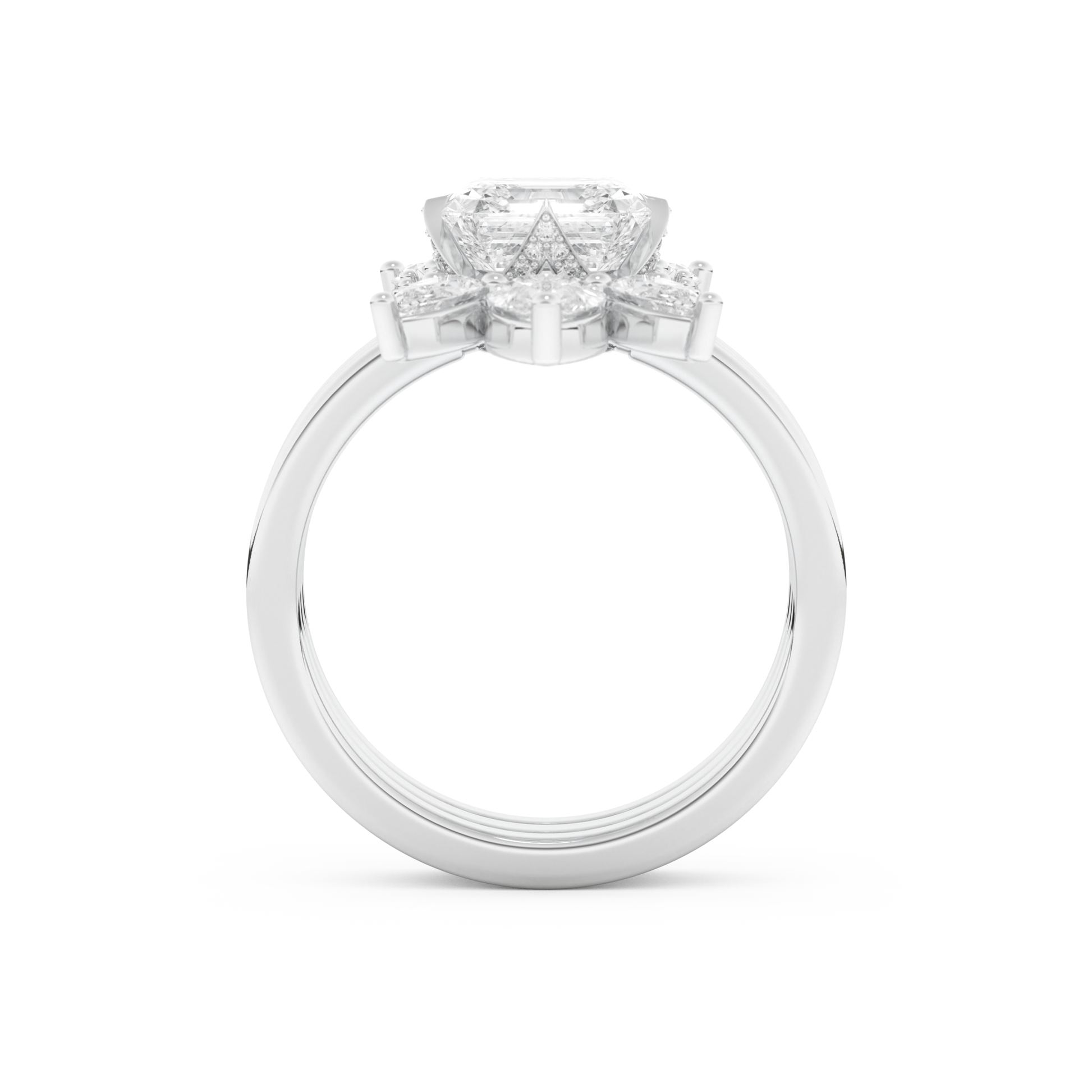 Emerald Square Cut Moissanite Bridal Set with Cluster Settings – 1.78 CT Center, 1.12 TCW Accents 4