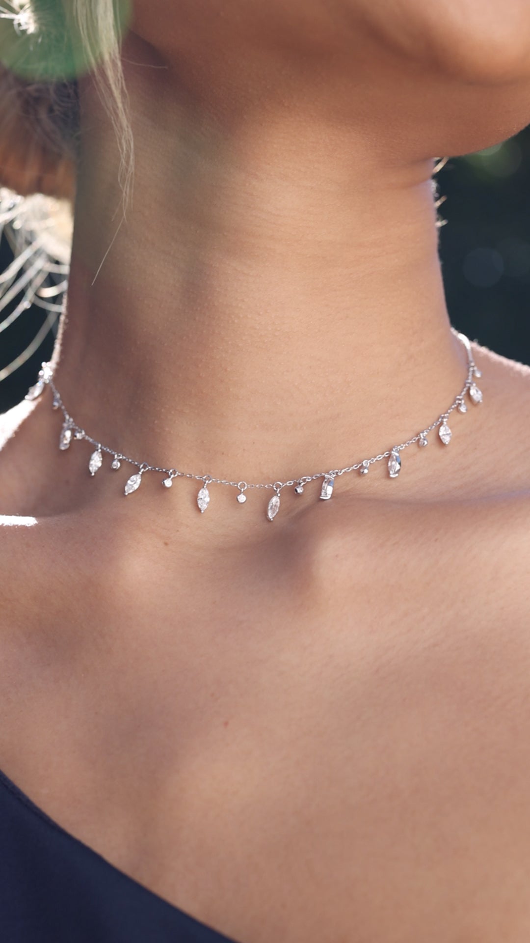 1.185 TCW Marquise Lab Grown Diamond Cluster Necklace