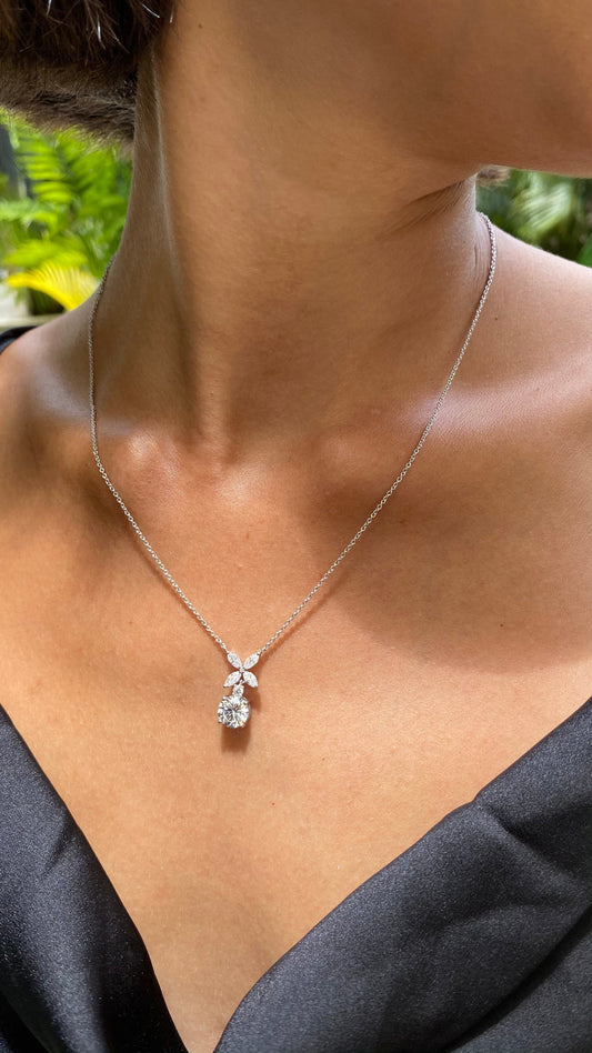 1.185 TCW Marquise Lab Grown Diamond Cluster Necklace