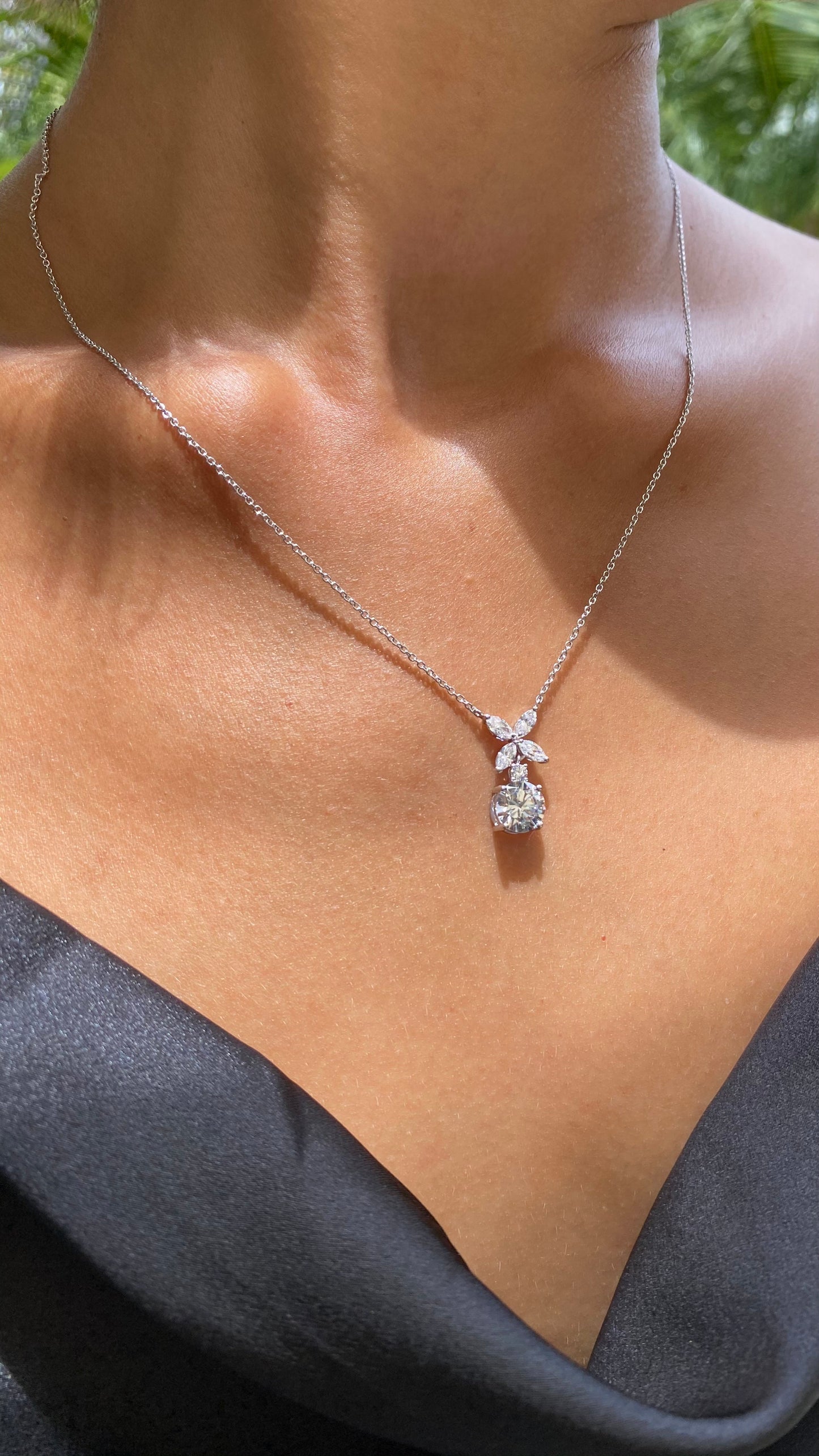 1.185 TCW Marquise Lab Grown Diamond Cluster Necklace