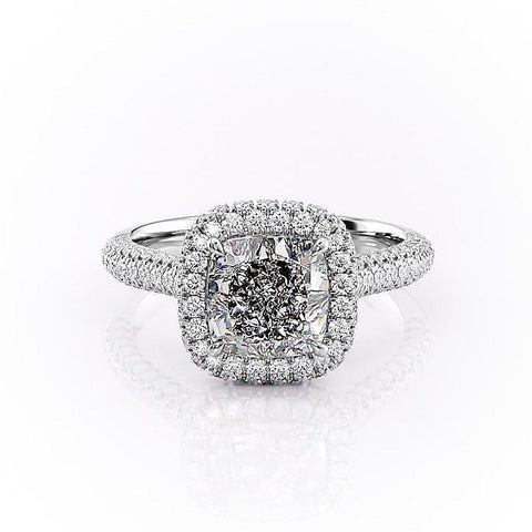 1.8 CT Cushion Cut Halo Triple Pave Setting Moissanite Engagement Ring 10