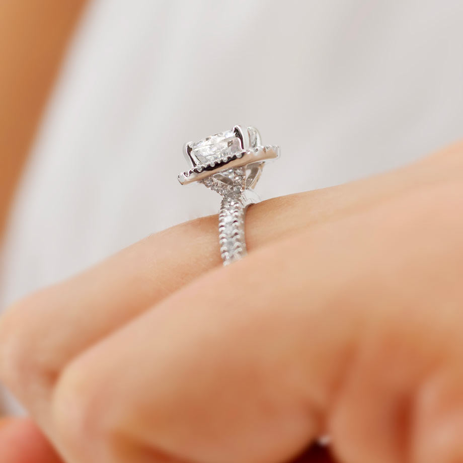 Cushion Halo & Pave Lab Grown Diamond Engagement Ring