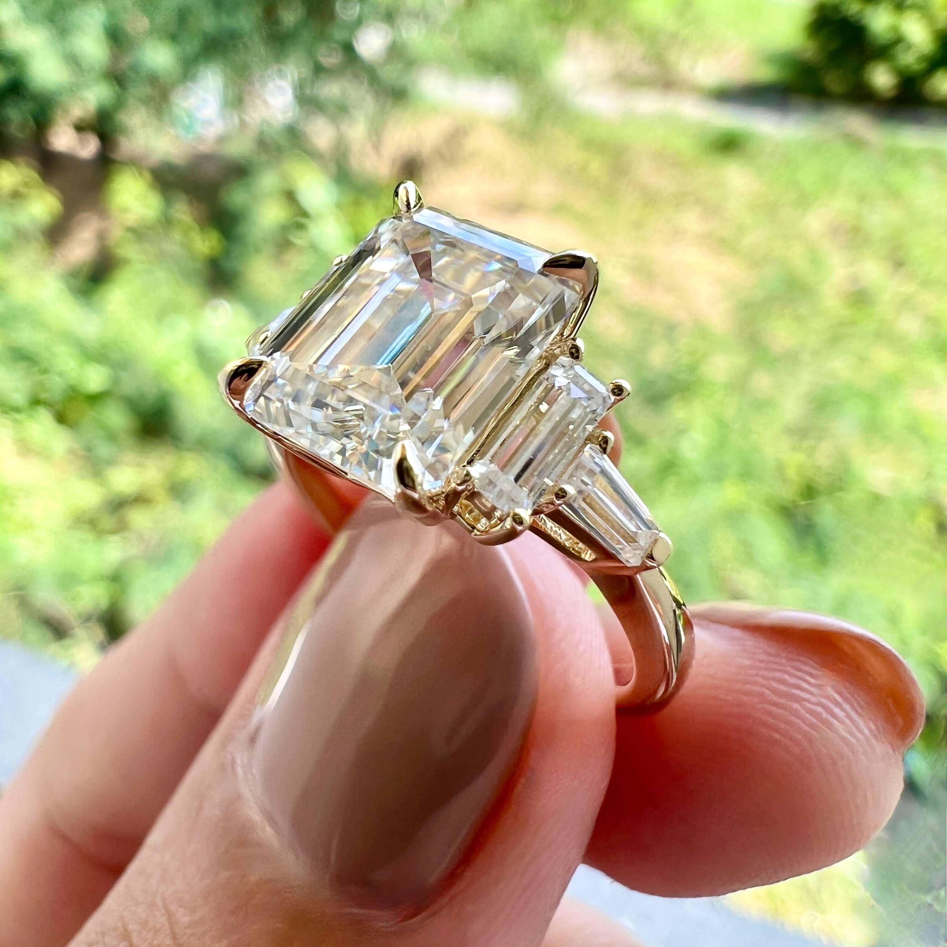 5.75 CT Emerald Cut 3 Stone Moissanite Engagement Ring 6