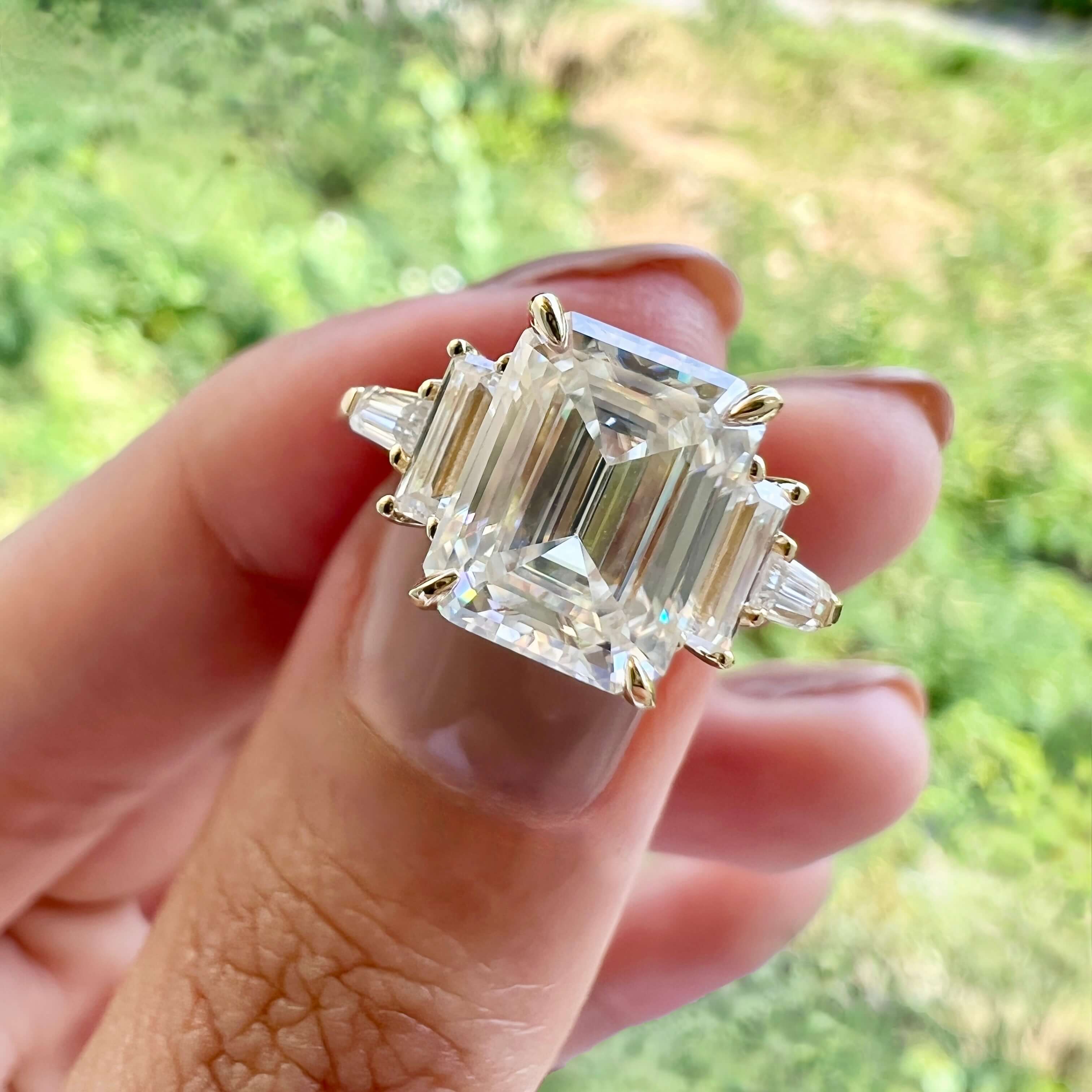 5.75 CT Emerald Cut 3 Stone Moissanite Engagement Ring 4