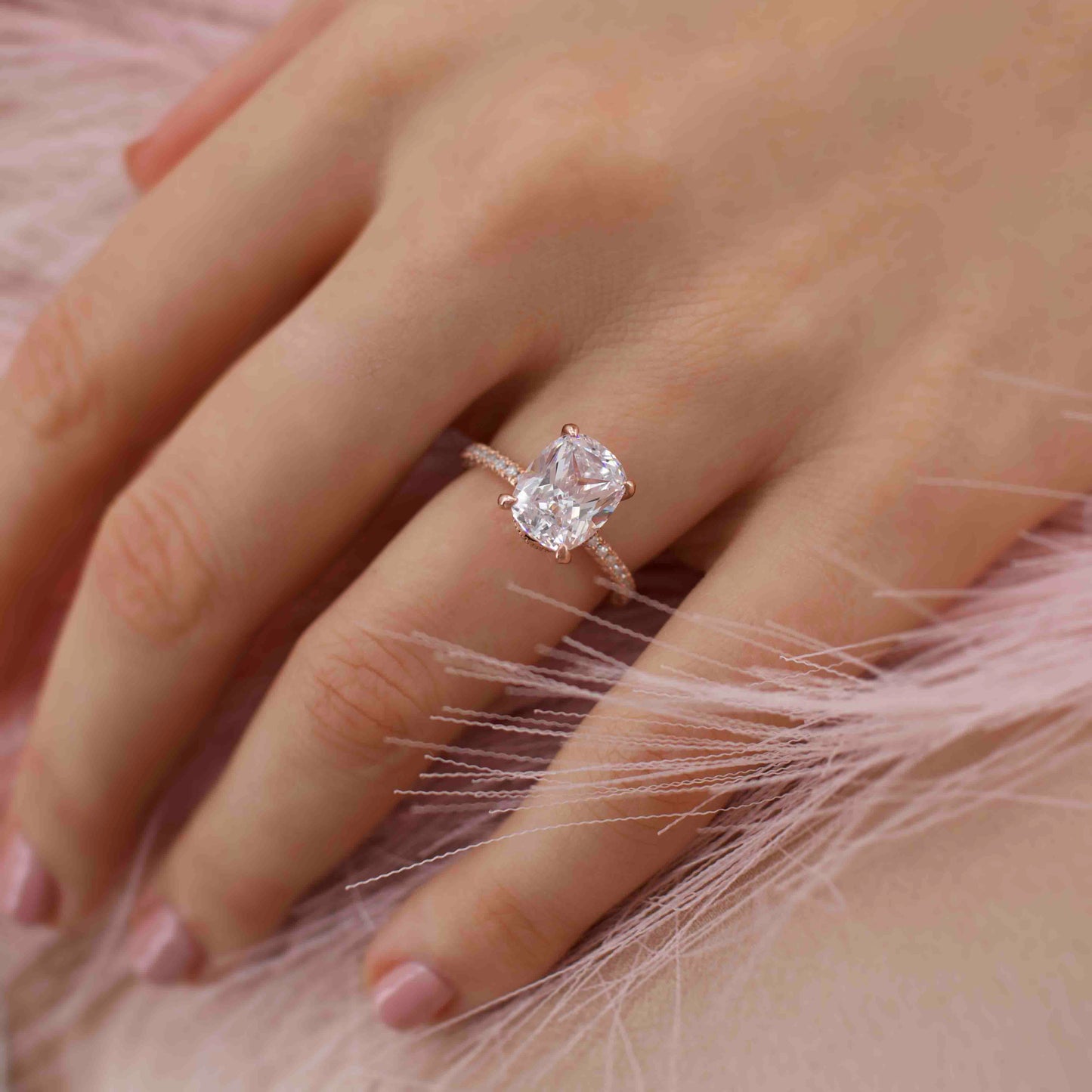 Elongated Cushion Hidden Halo & Pave Lab Grown Diamond Engagement Ring