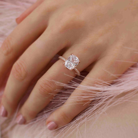 3.34 CT Elongated Cushion Shaped Moissanite Hidden Halo Style Engagement Ring 1