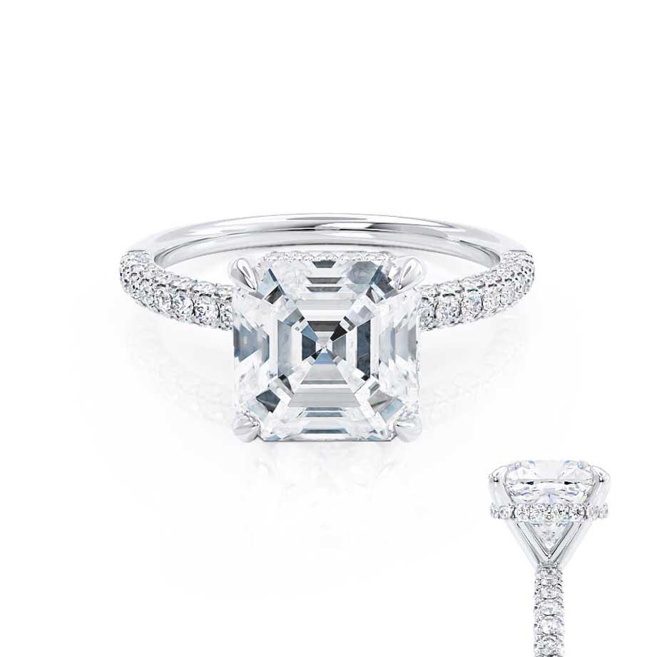 1.50 CT Asscher Shaped Moissanite Hidden Halo Engagement Ring 3