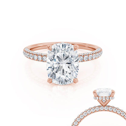 Elongated Cushion Hidden Halo & Pave Lab Grown Diamond Engagement Ring