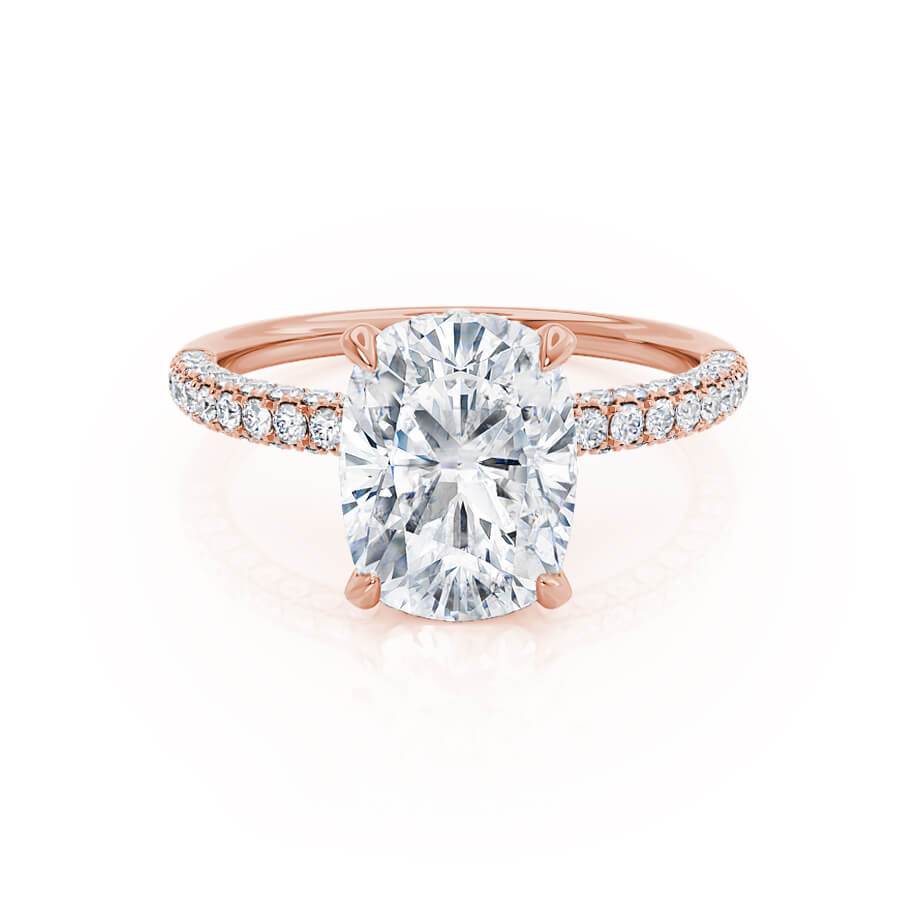 Elongated Cushion Hidden Halo & Pave Lab Grown Diamond Engagement Ring